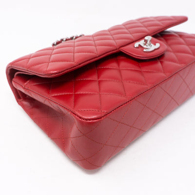 Classic Double Flap Medium Red Silver