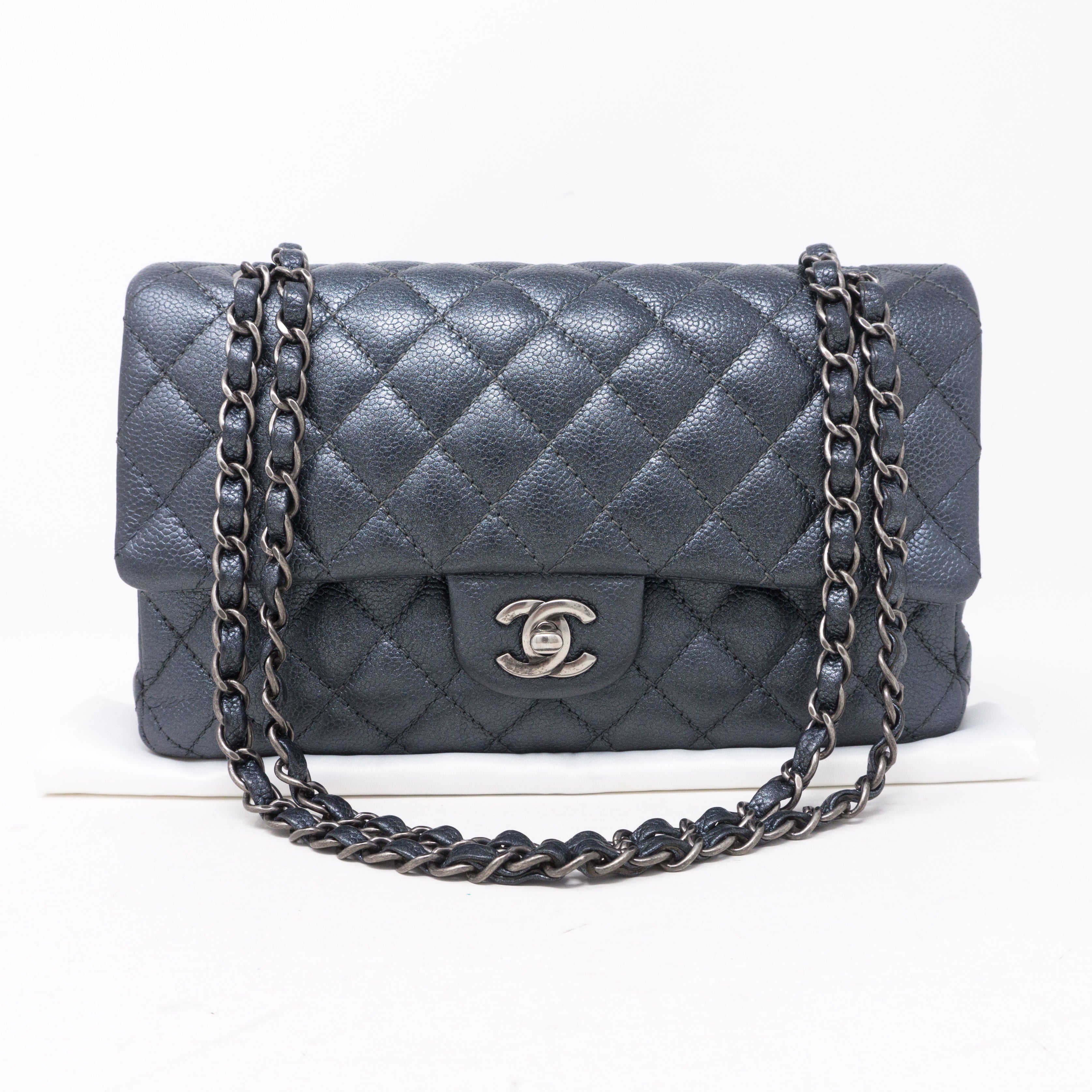 Classic Double Flap Medium Metallic Gray Silver