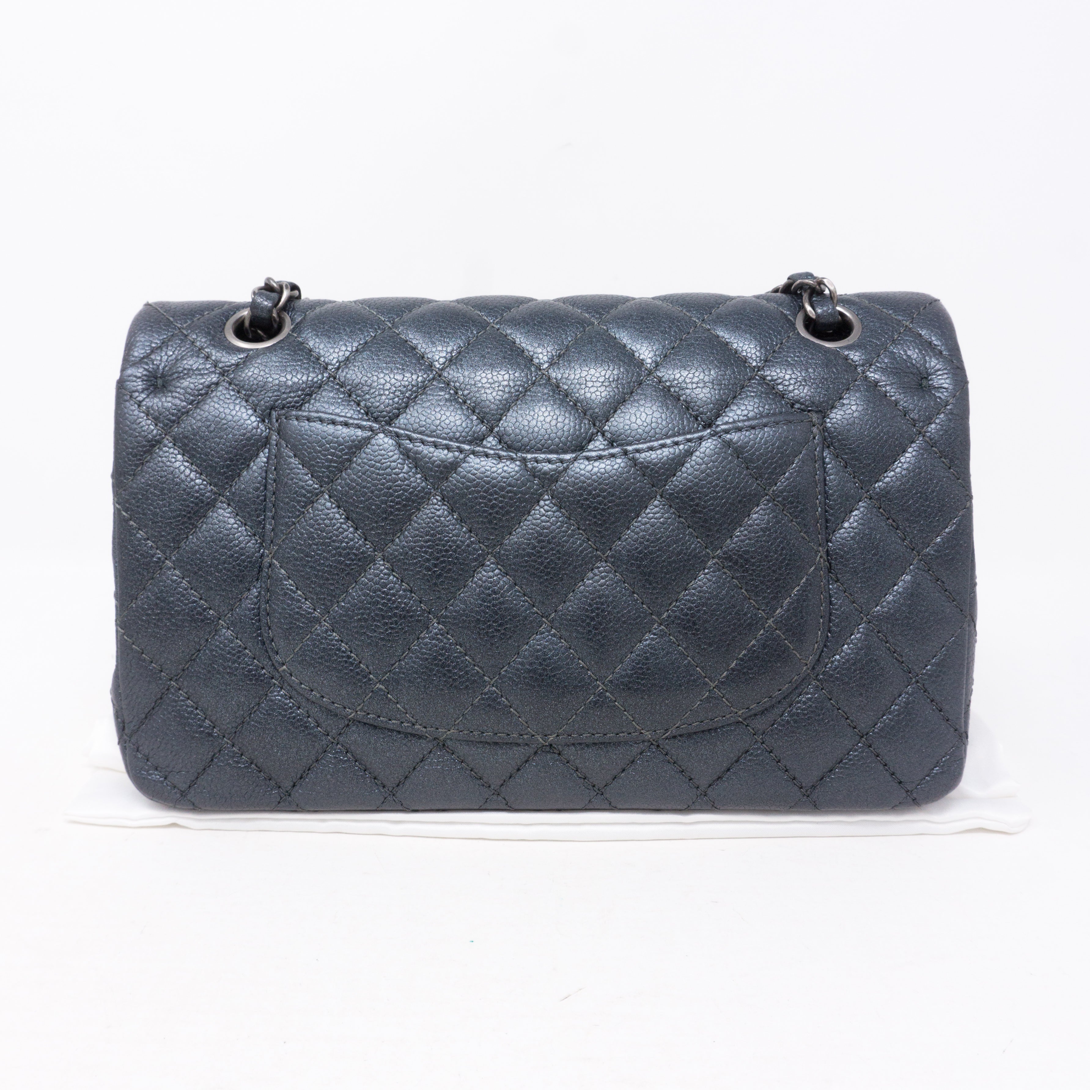 Classic Double Flap Medium Metallic Gray Silver