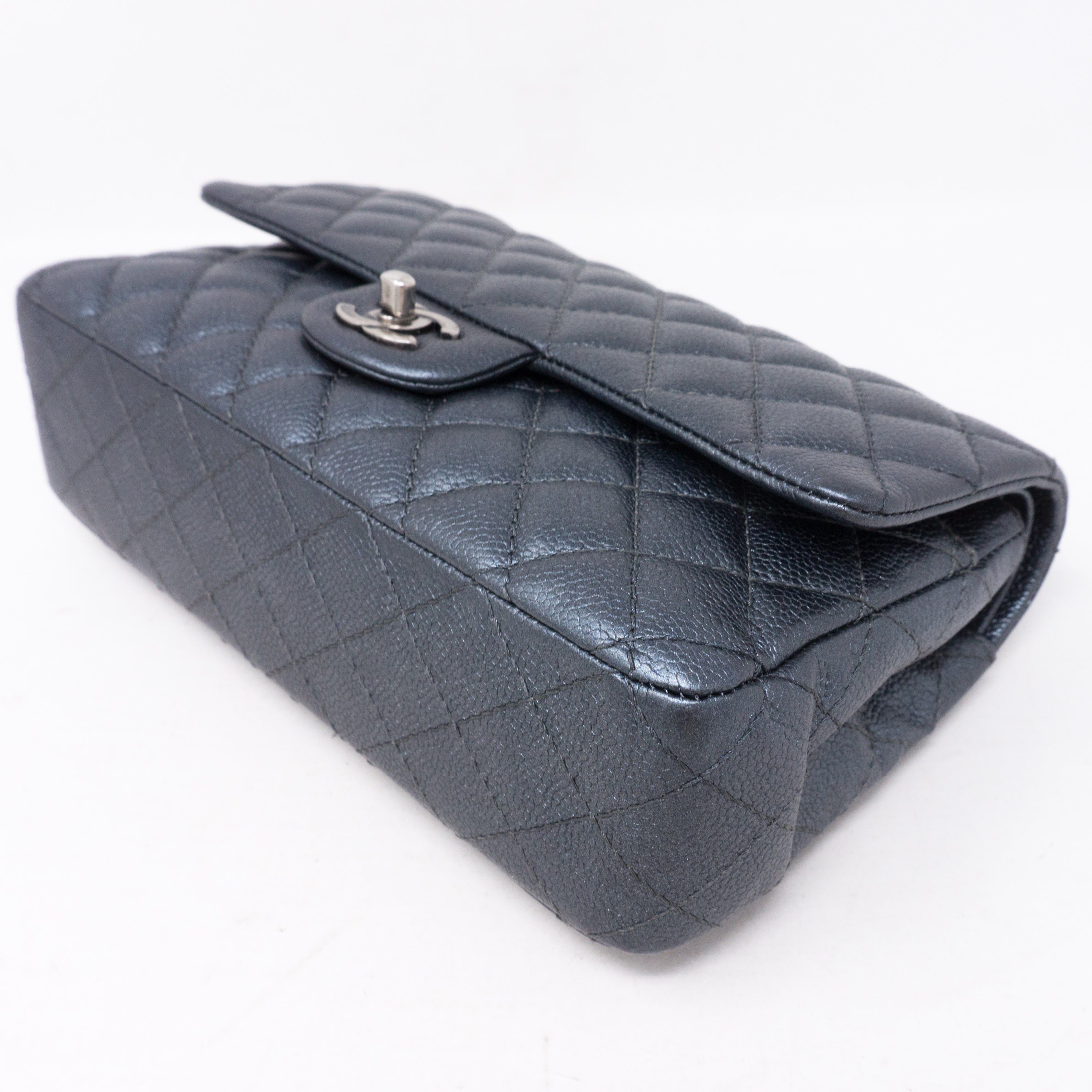 Classic Double Flap Medium Metallic Gray Silver