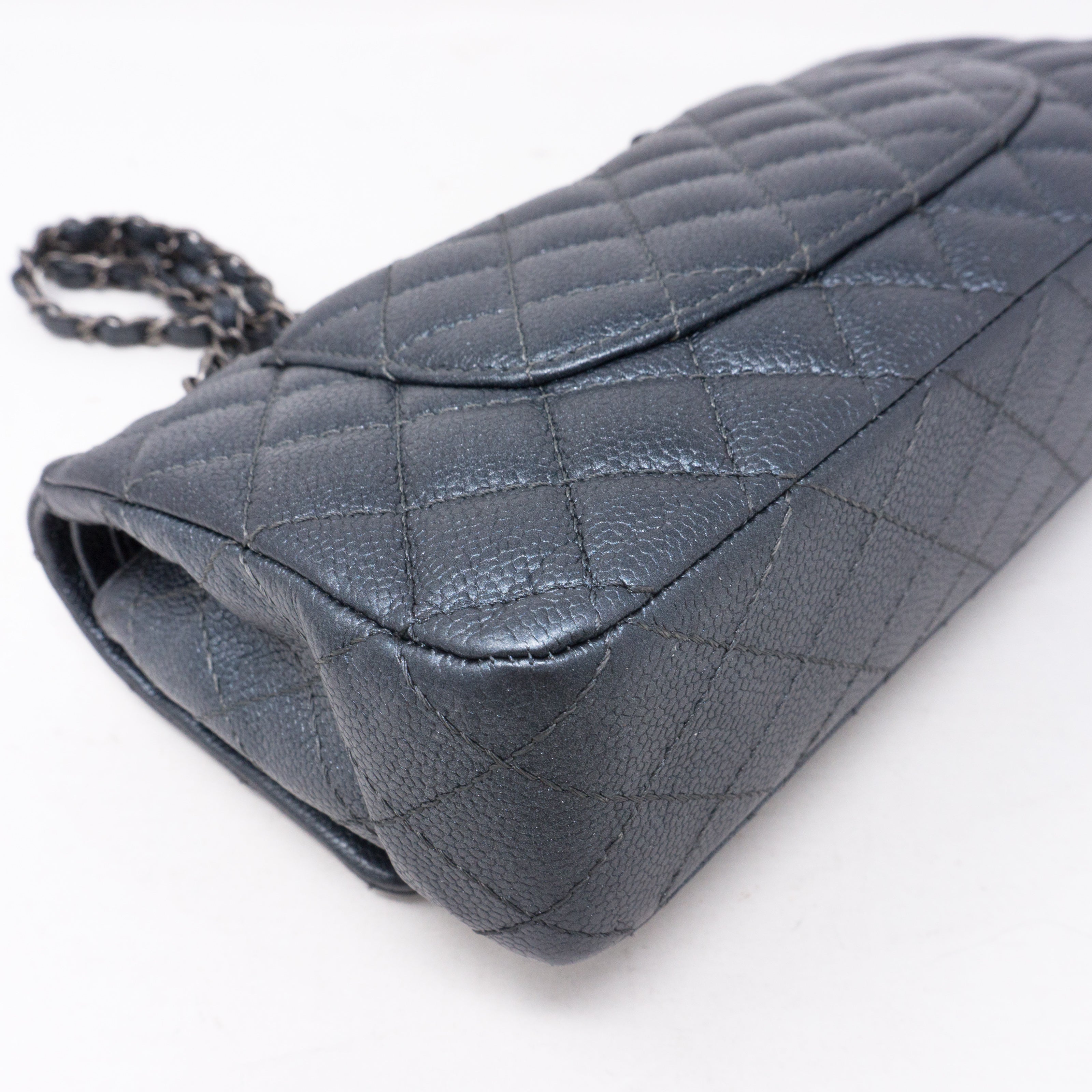 Classic Double Flap Medium Metallic Gray Silver