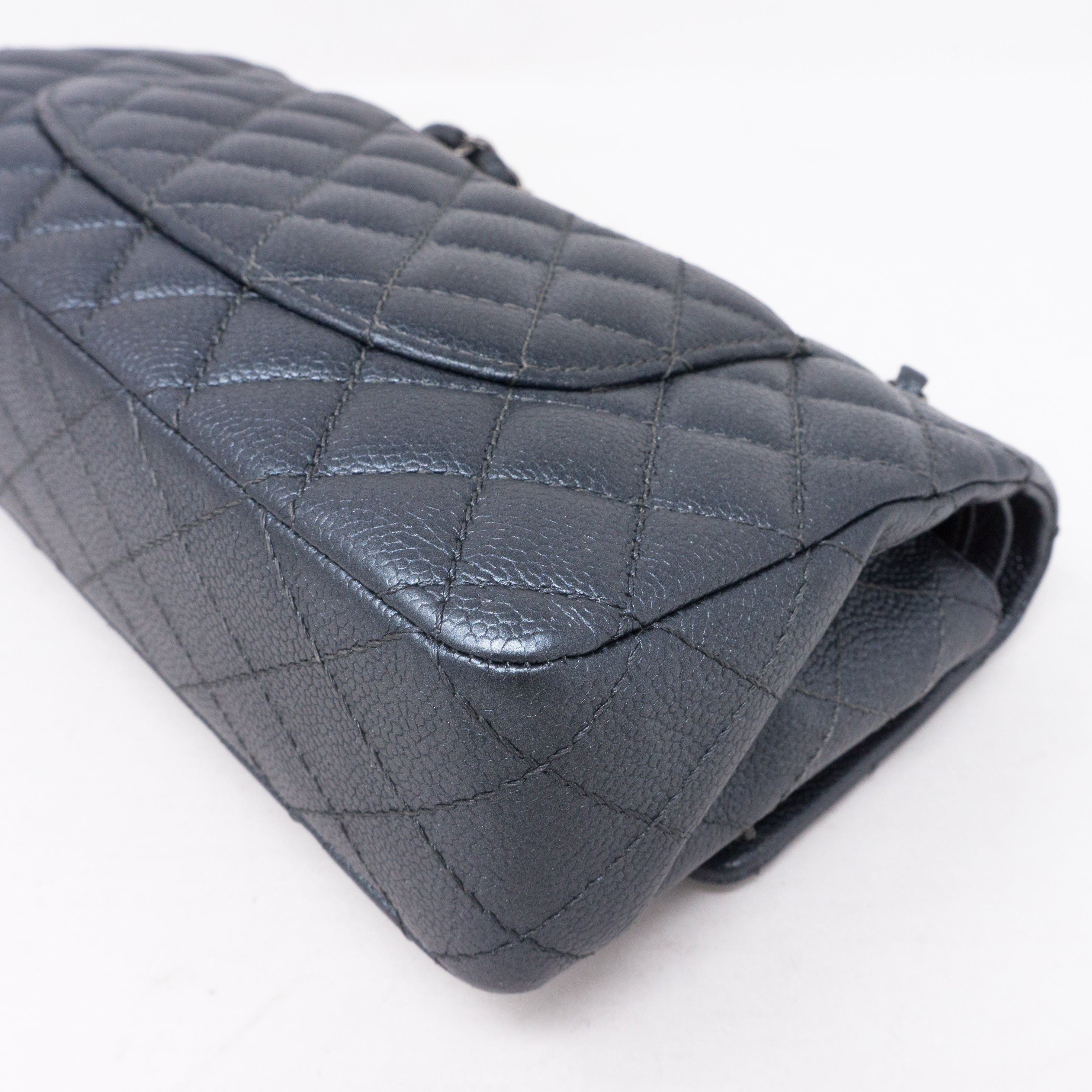 Classic Double Flap Medium Metallic Gray Silver