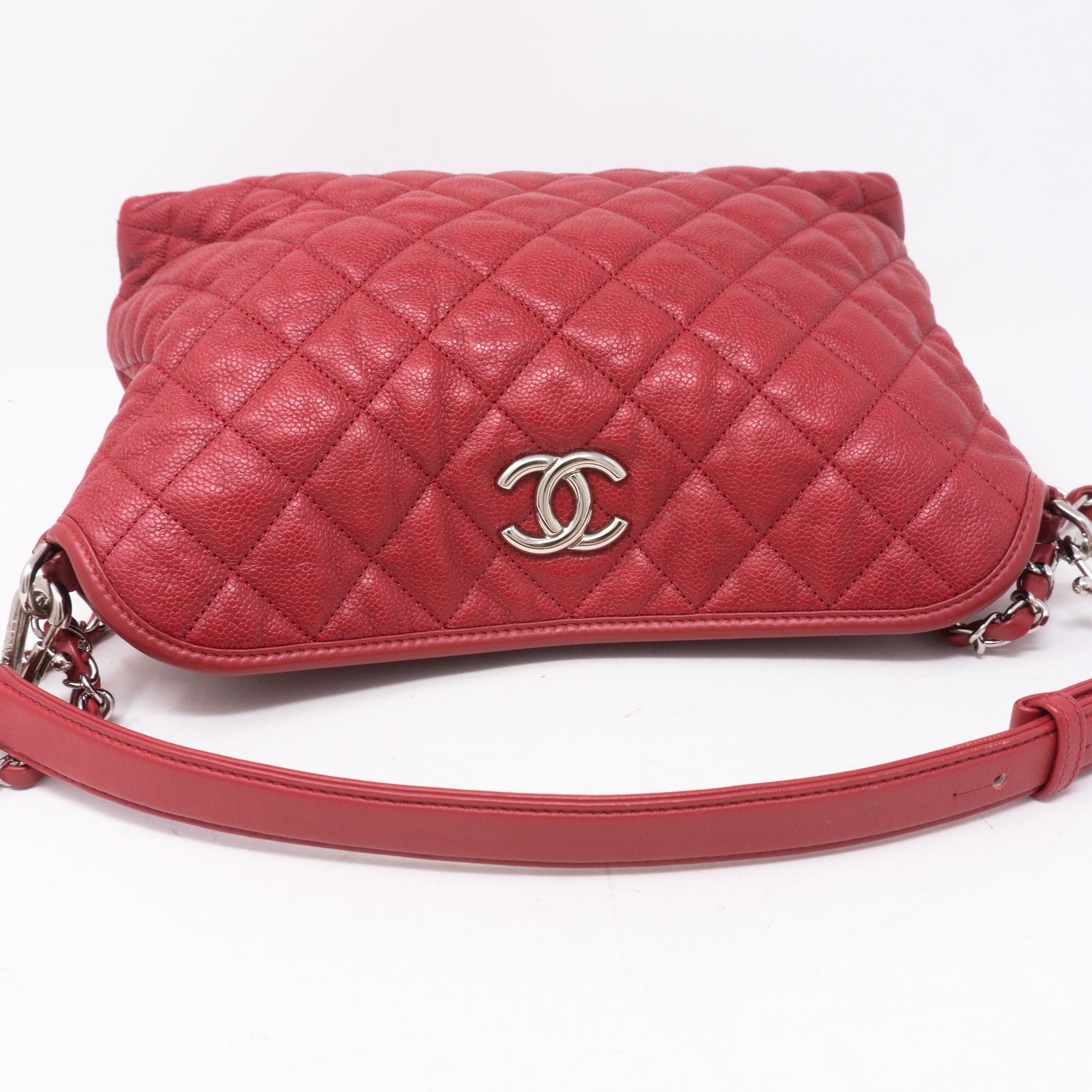 Soft Chain Tote Red Caviar Leather