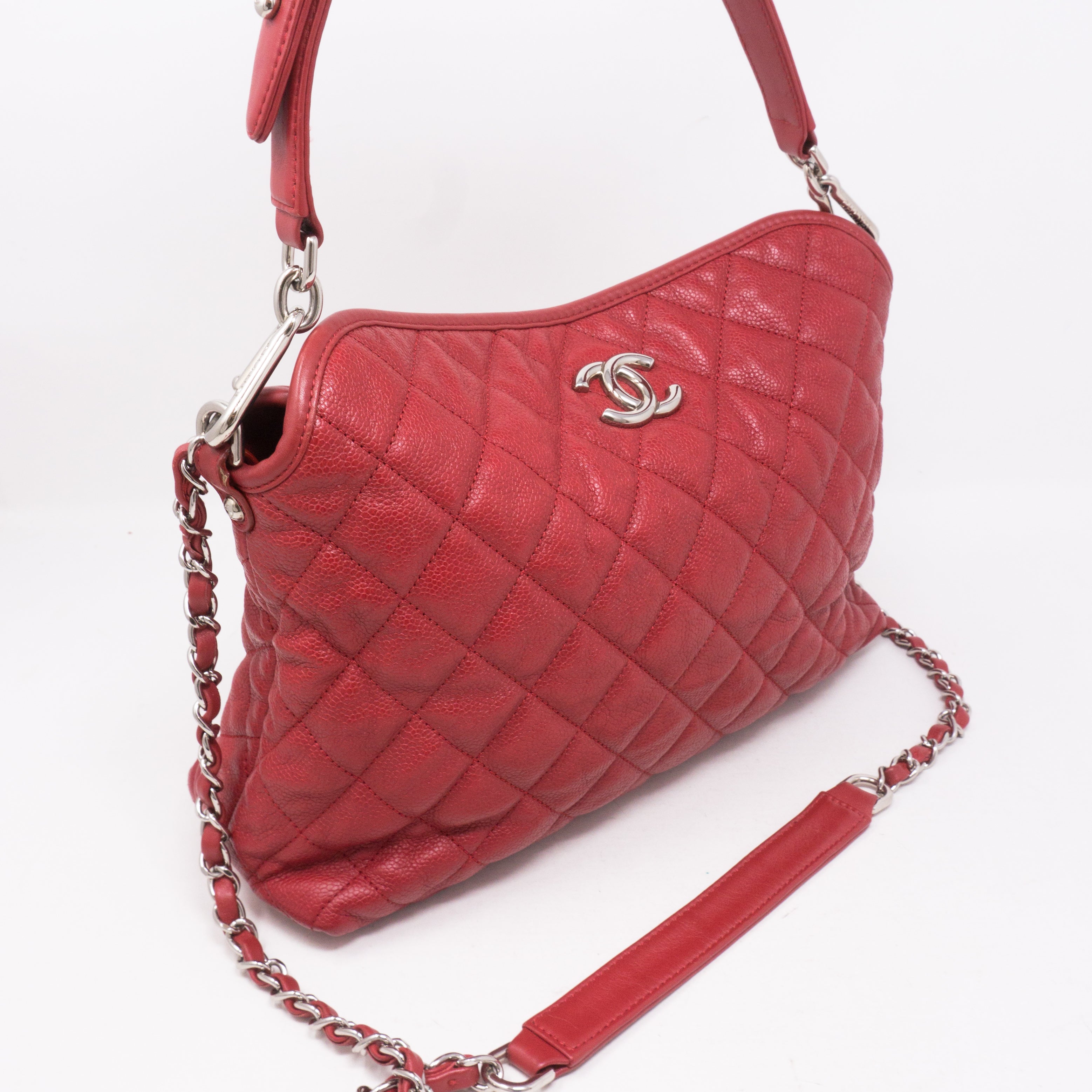 Soft Chain Tote Red Caviar Leather