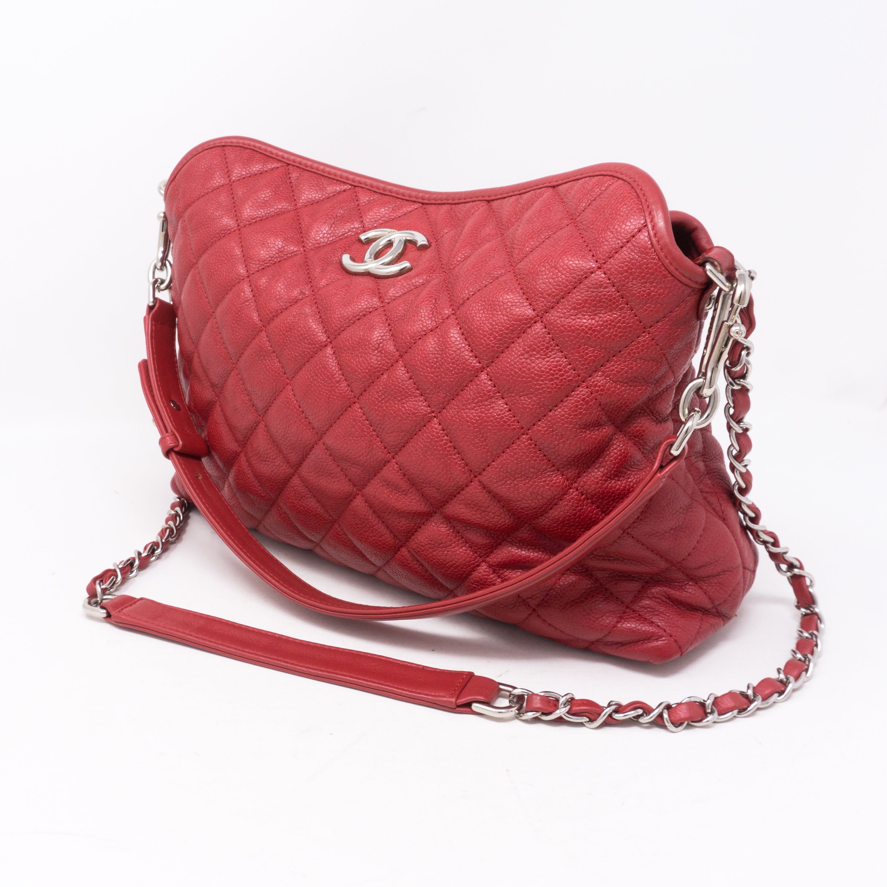 Soft Chain Tote Red Caviar Leather