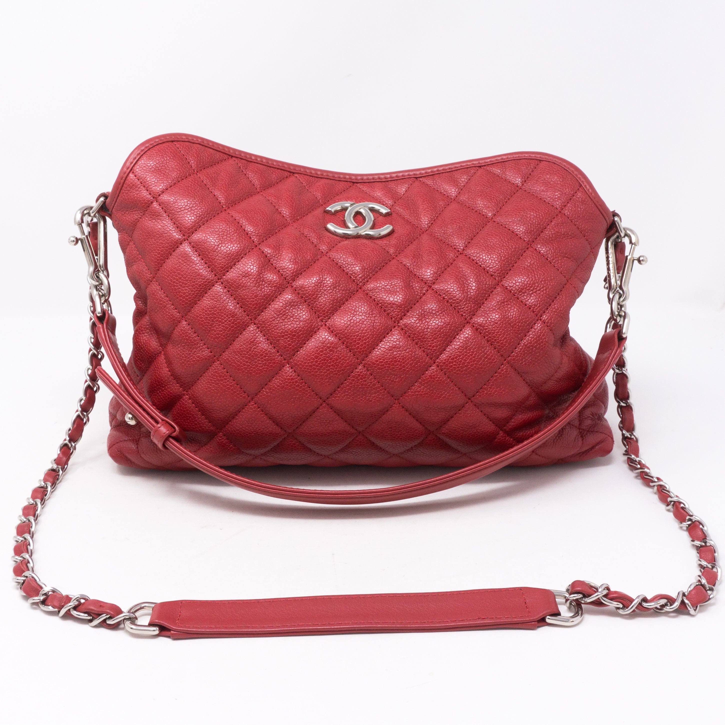 Soft Chain Tote Red Caviar Leather