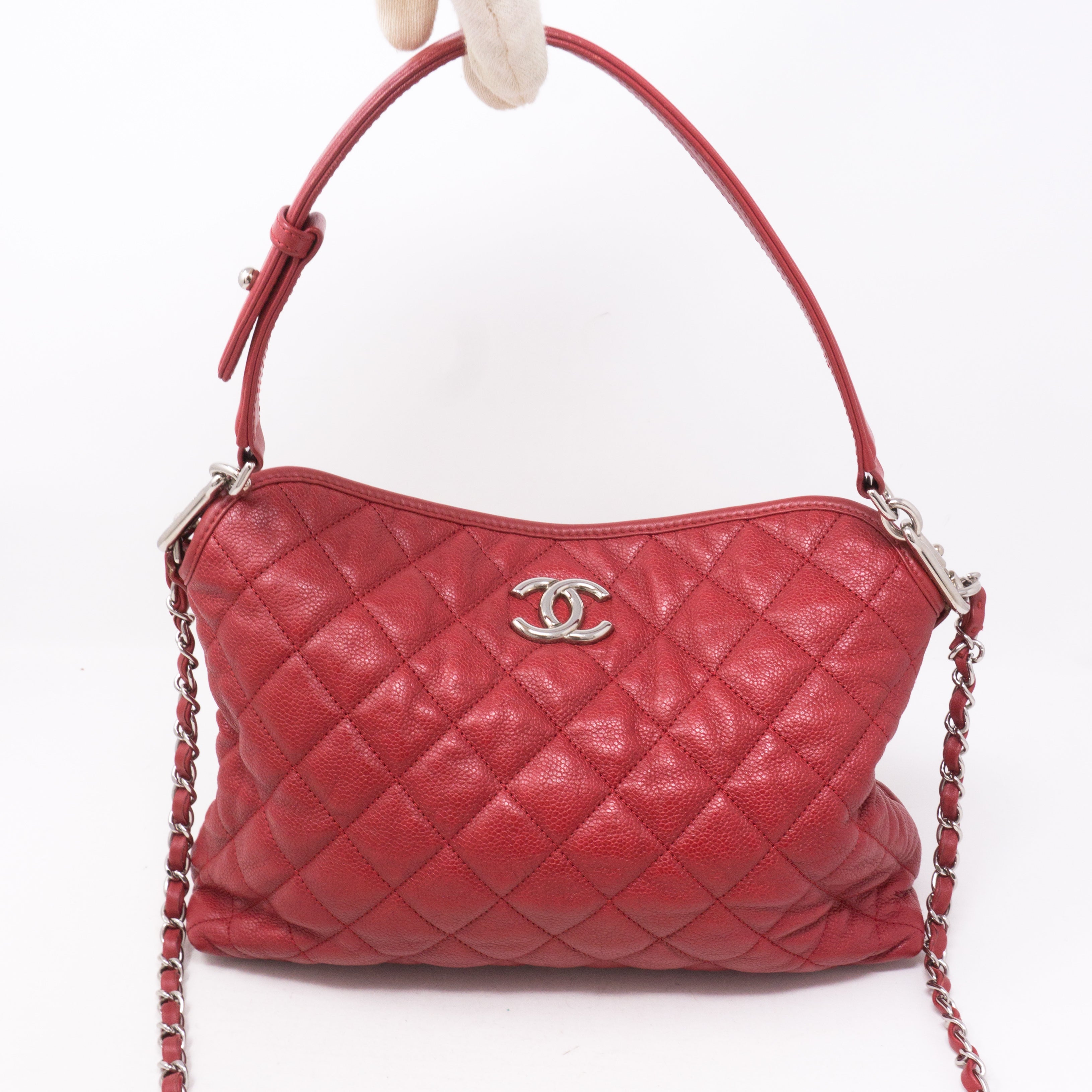 Soft Chain Tote Red Caviar Leather