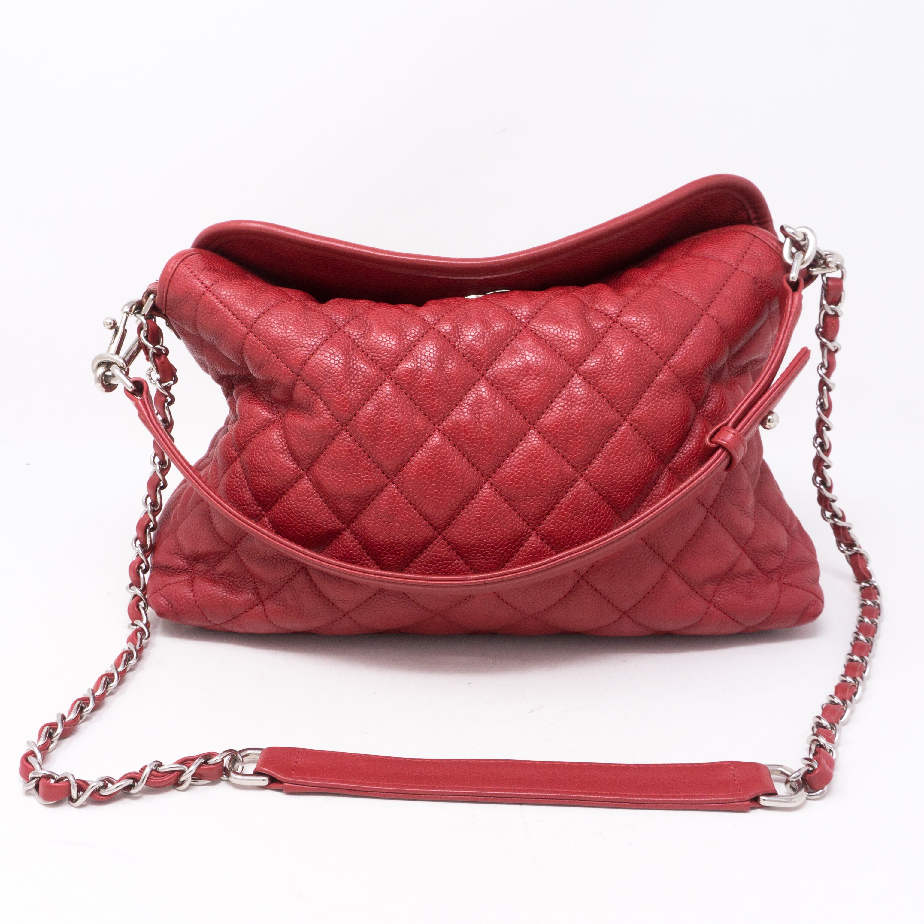 Soft Chain Tote Red Caviar Leather