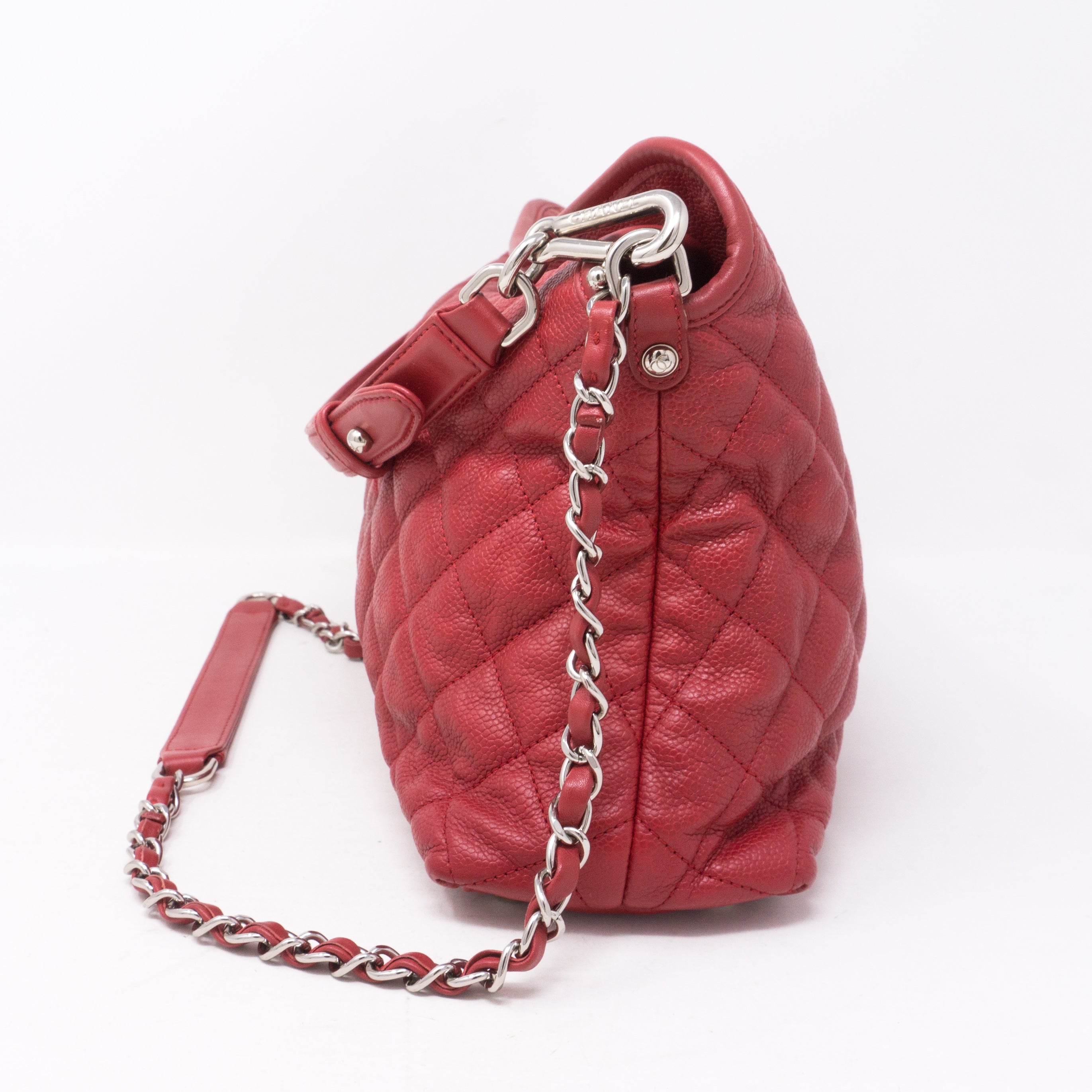 Soft Chain Tote Red Caviar Leather