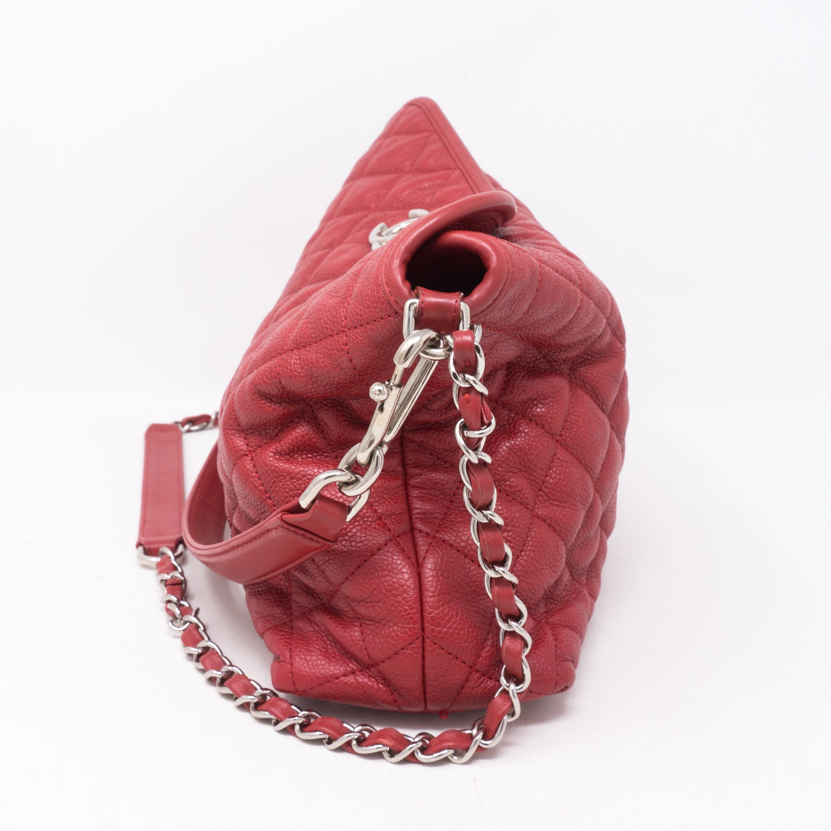 Soft Chain Tote Red Caviar Leather
