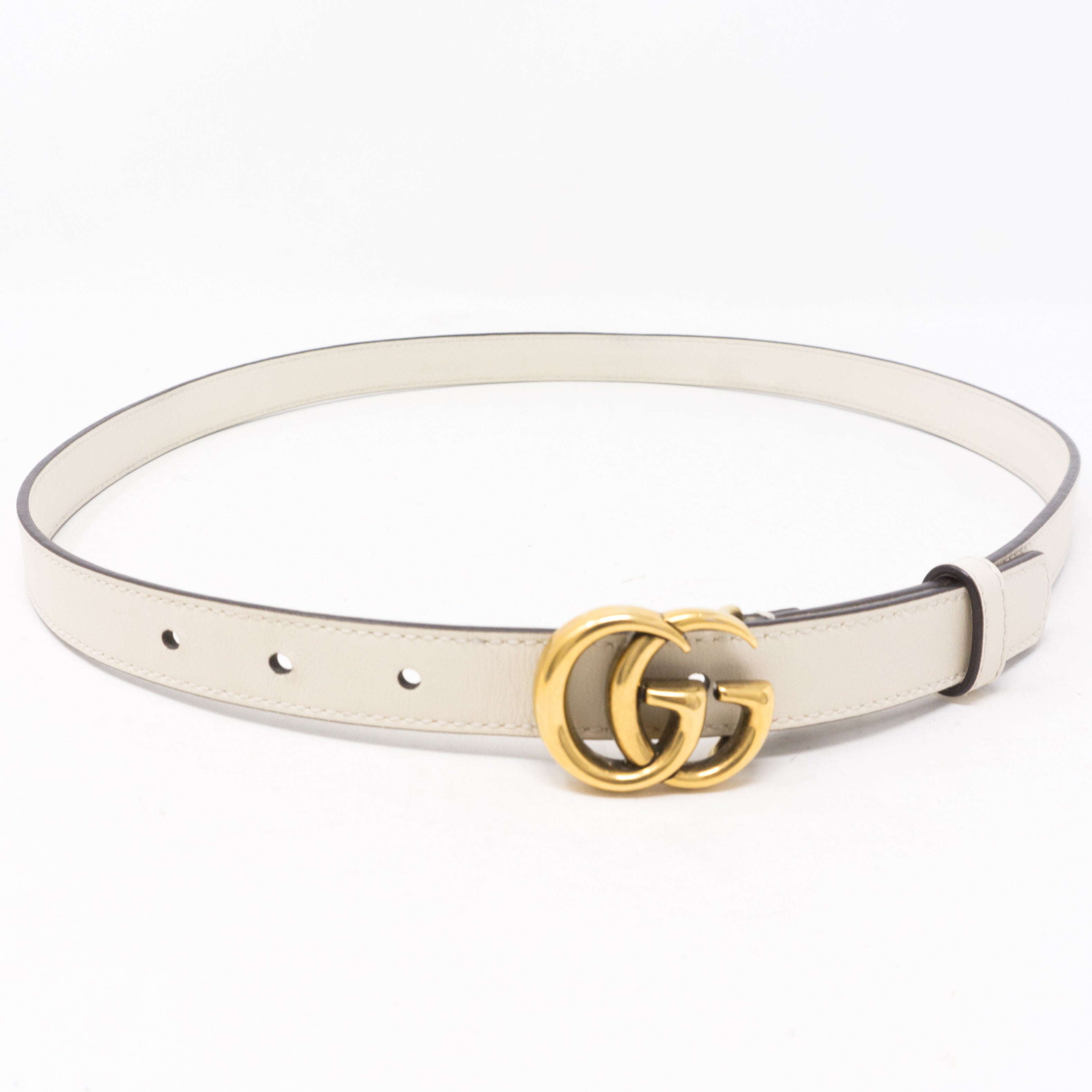 Double G Buckle White Leather Slim Belt 85 cm