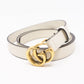 Double G Buckle White Leather Slim Belt 85 cm