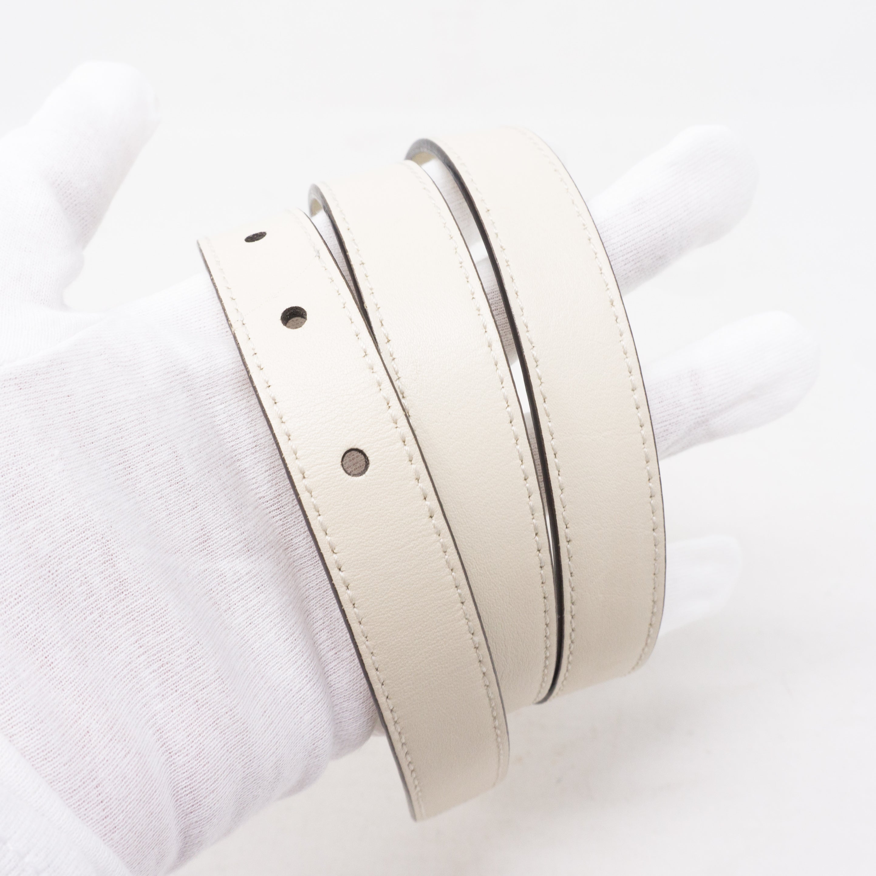 Double G Buckle White Leather Slim Belt 85 cm