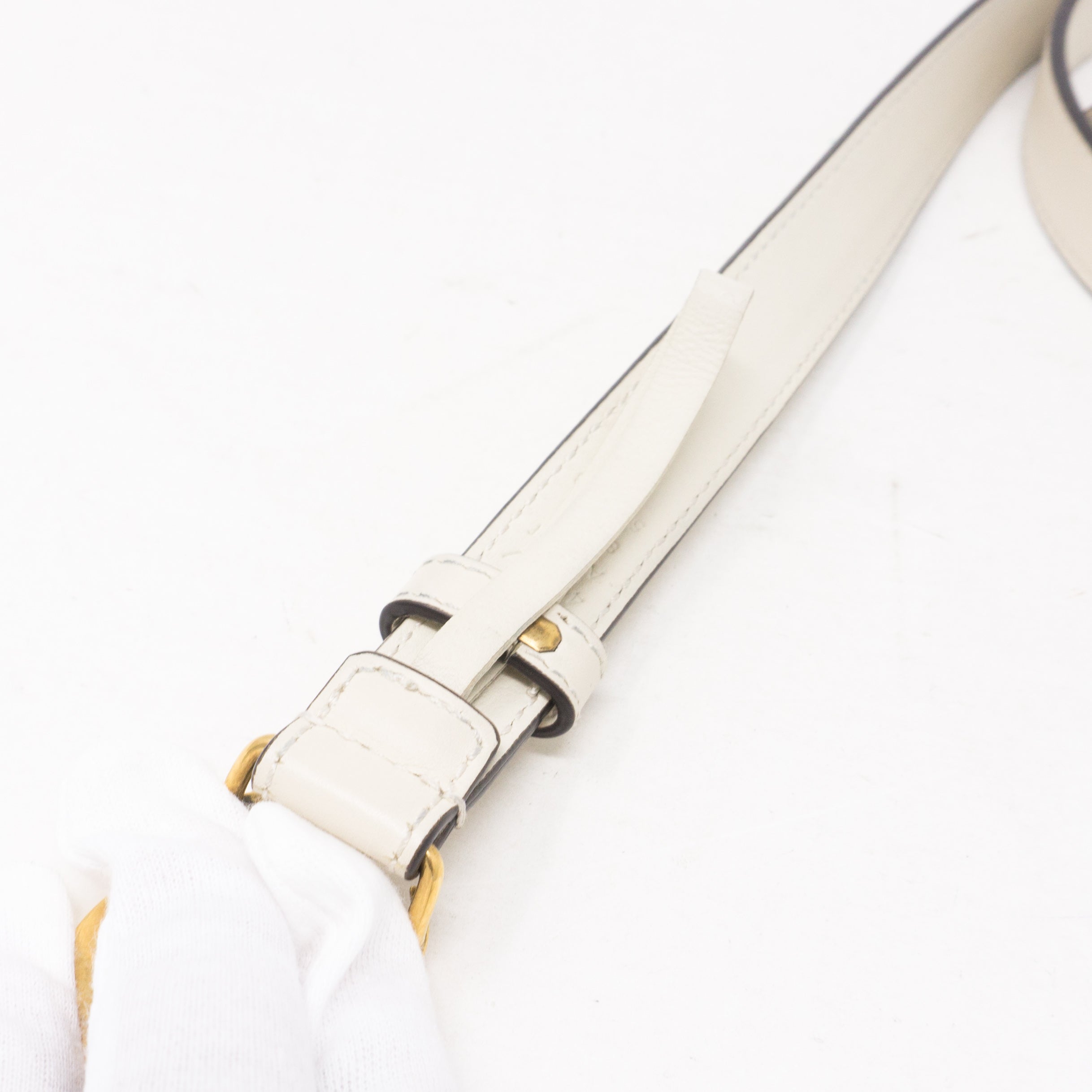 Double G Buckle White Leather Slim Belt 85 cm