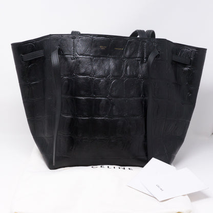 Cabas Phantom Tote Black Croc Embossed Leather