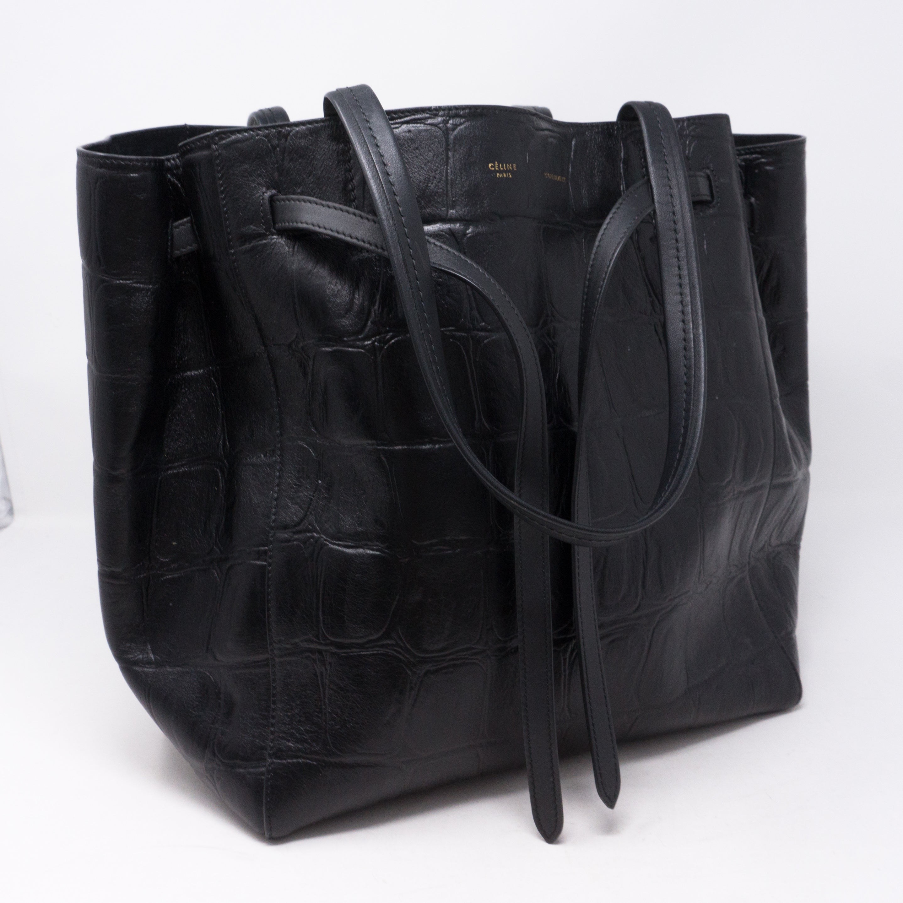 Cabas Phantom Tote Black Croc Embossed Leather