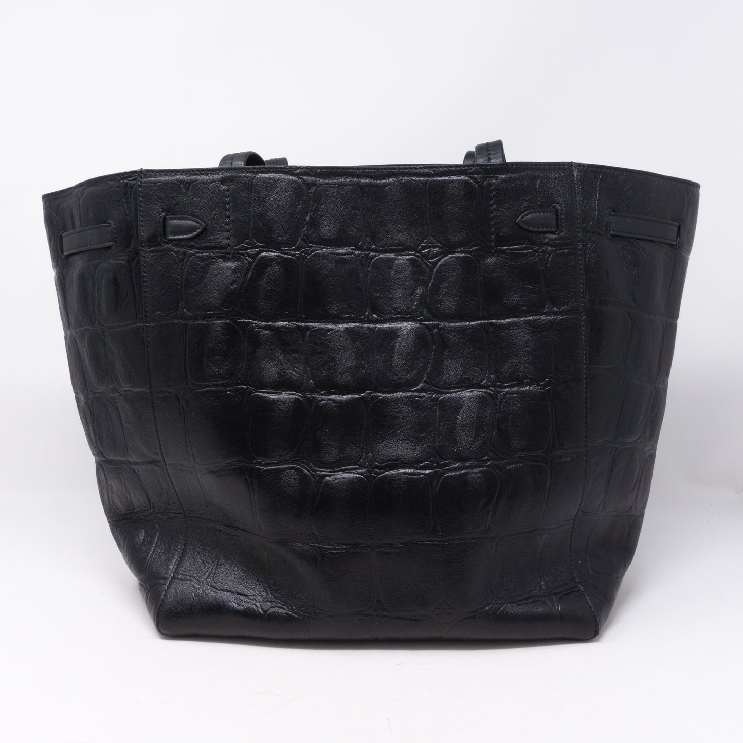 Cabas Phantom Tote Black Croc Embossed Leather