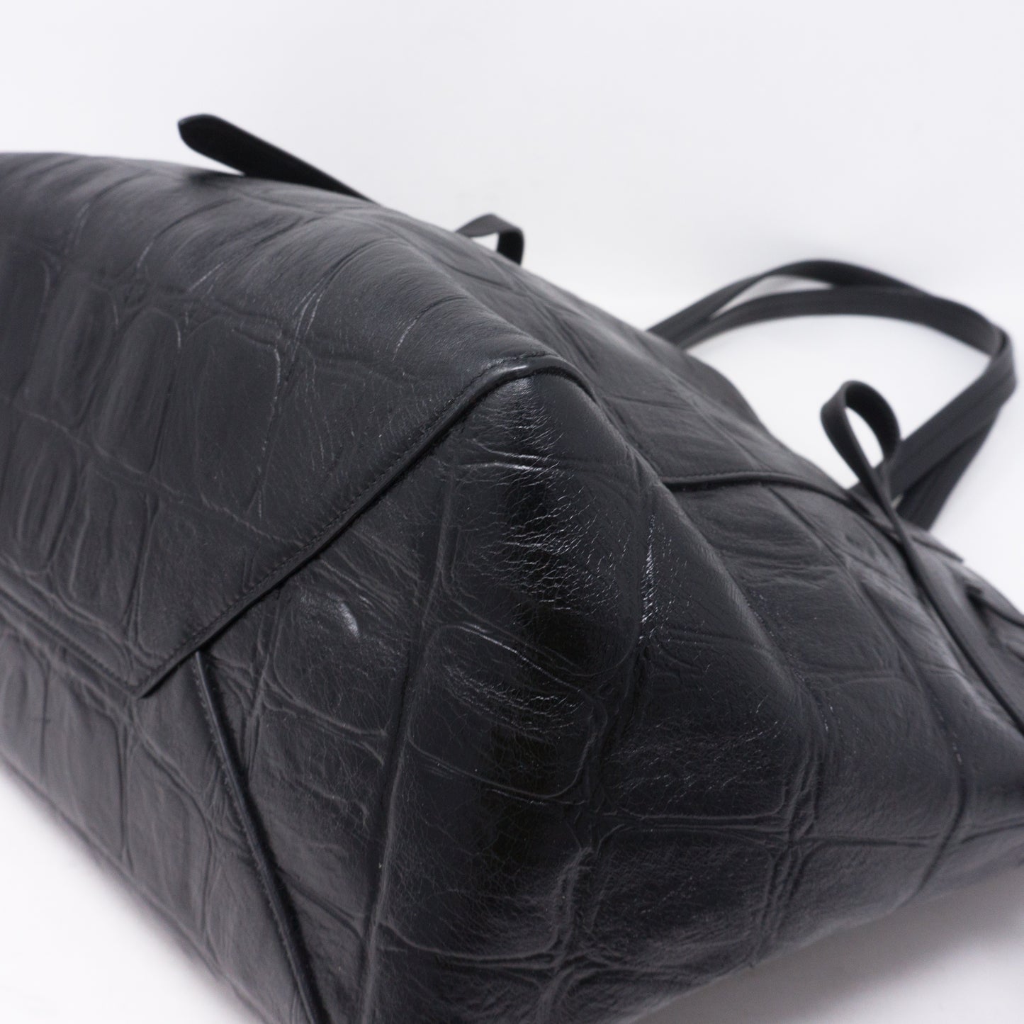 Cabas Phantom Tote Black Croc Embossed Leather