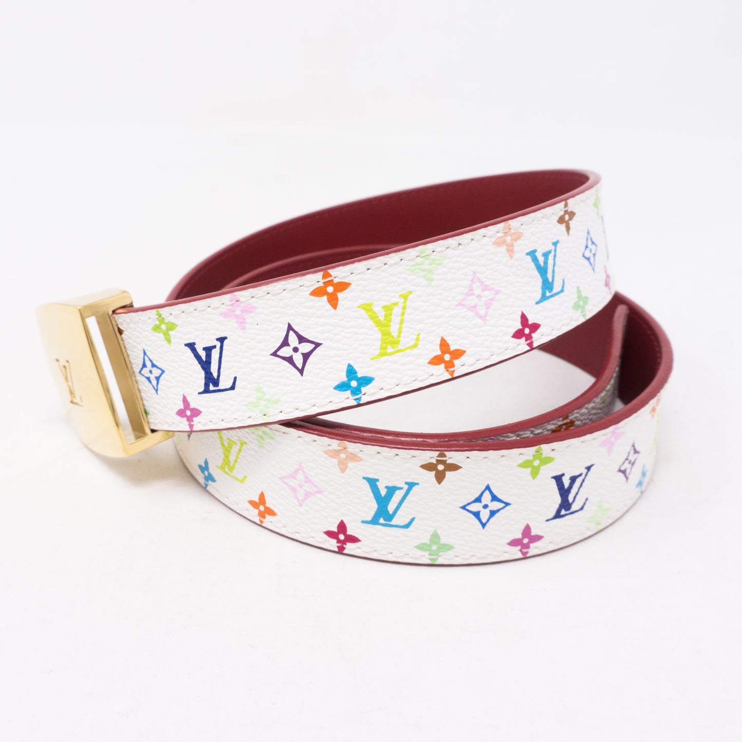 REVERSIBLE BELT LV LOUIS VUITTON M9039 85 CM IN BLUE AND WHITE LEATHER BELT