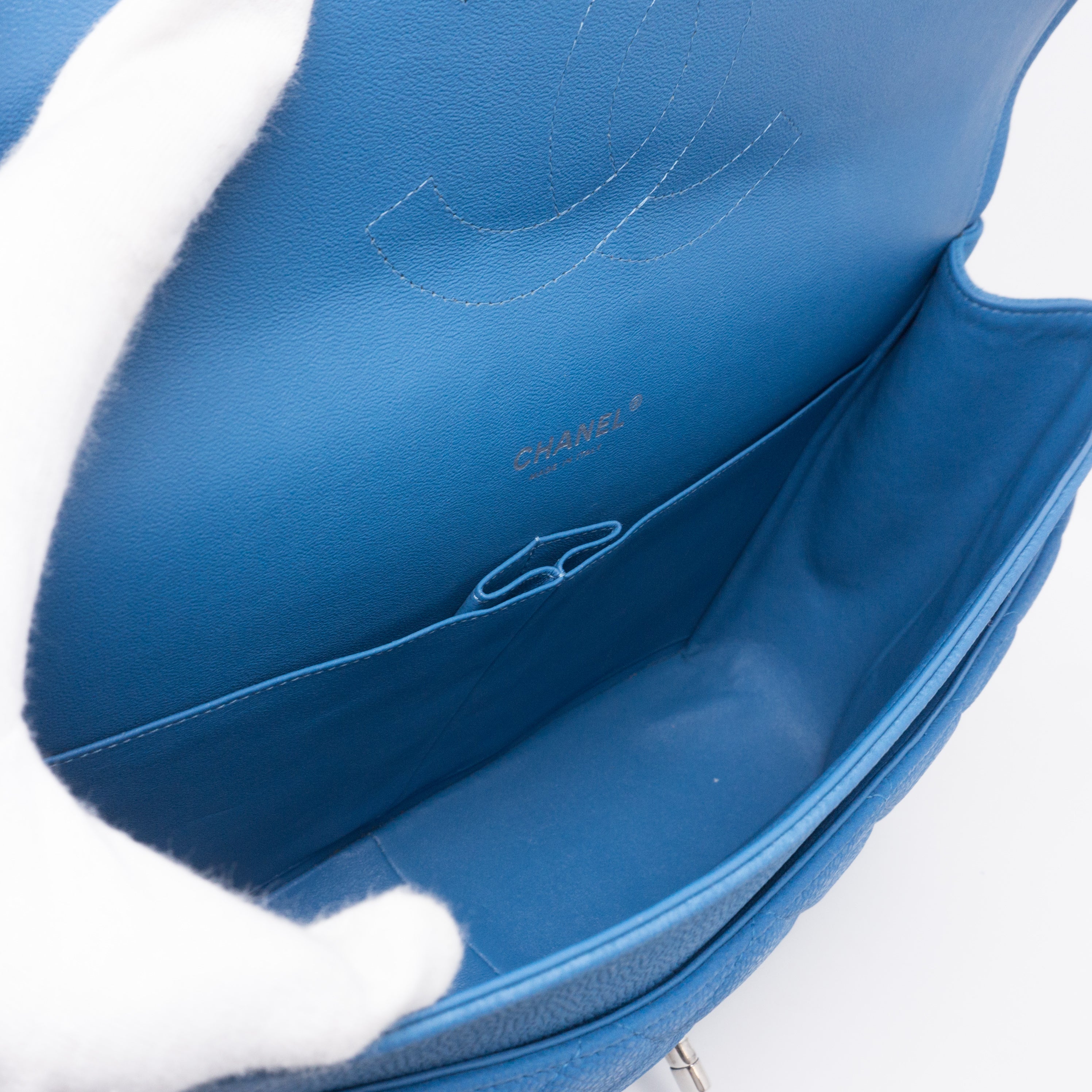 Classic Double Flap Maxi Blue Matte Caviar Leather