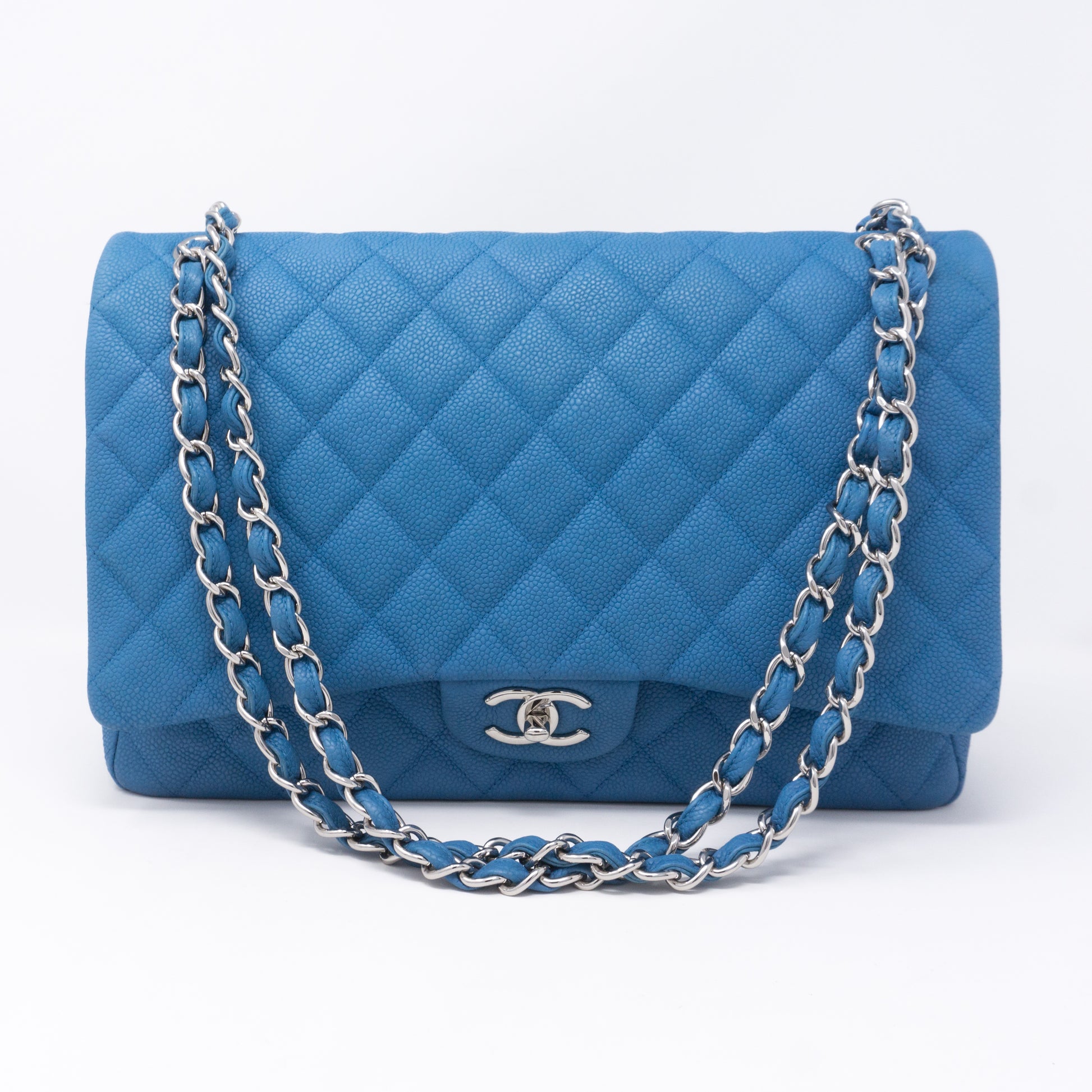 Chanel – Classic Double Flap Maxi Blue Matte Caviar Leather
