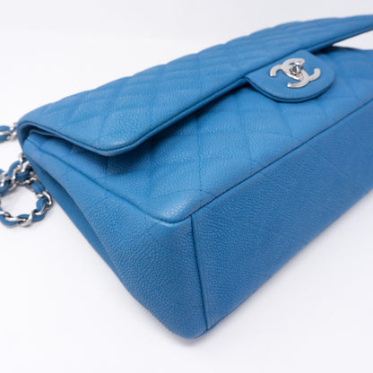 Classic Double Flap Maxi Blue Matte Caviar Leather