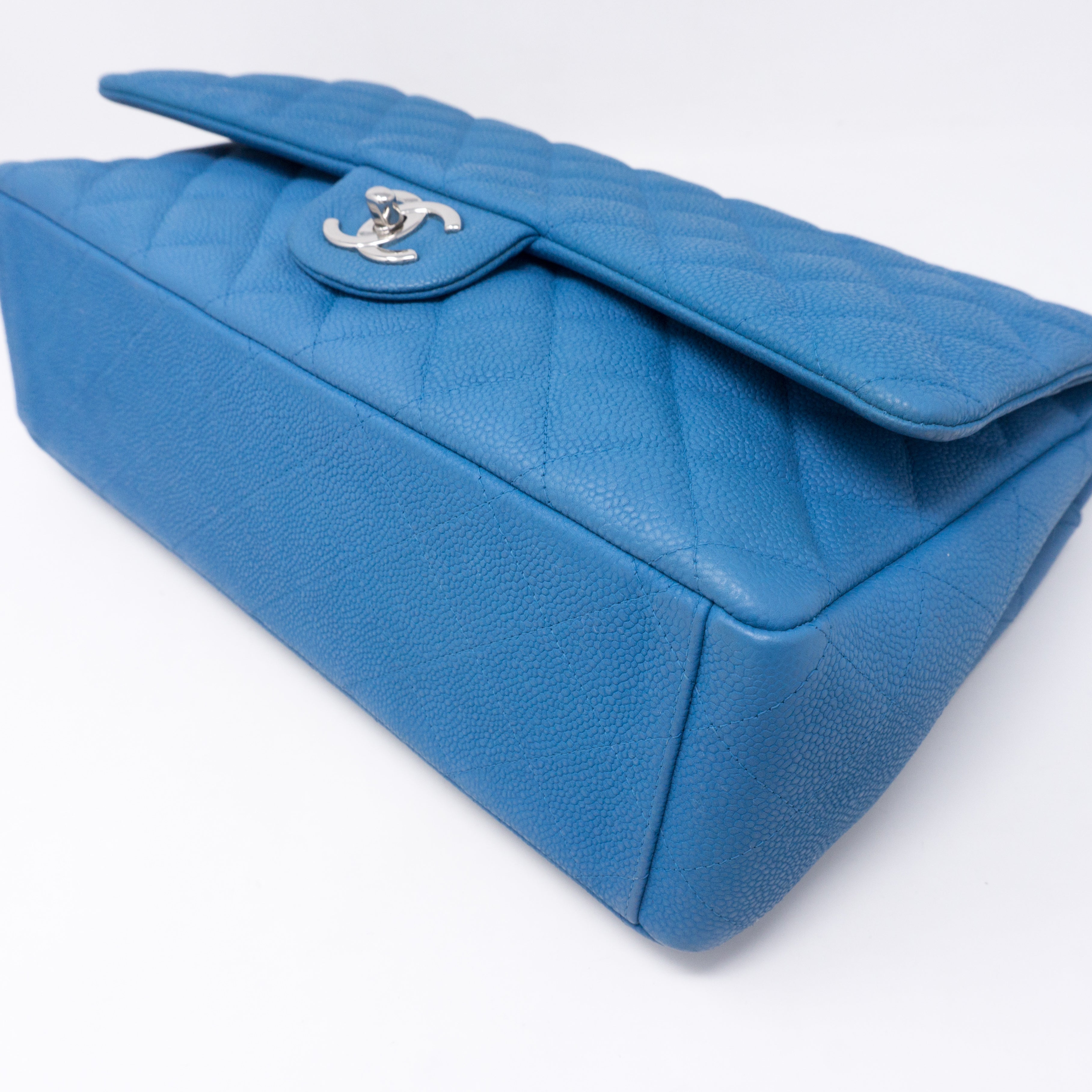 Classic Double Flap Maxi Blue Matte Caviar Leather