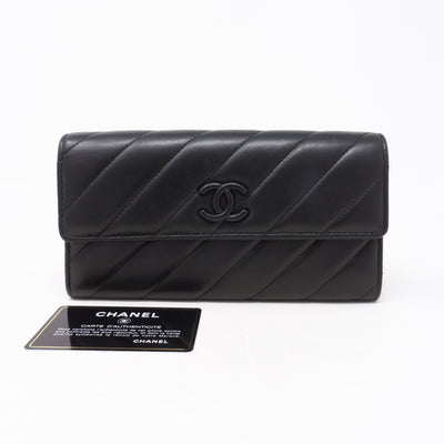 Long Flap Wallet Black Leather