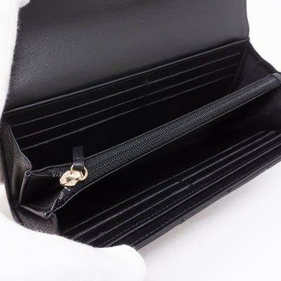 Long Flap Wallet Black Leather