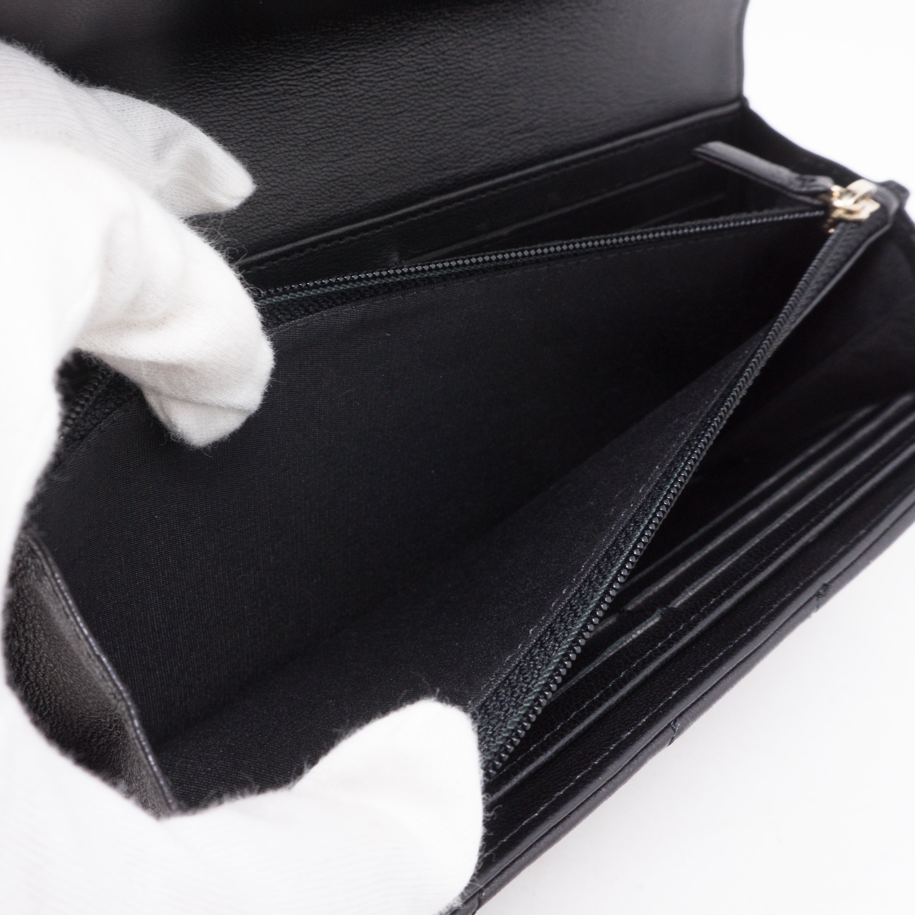 Long Flap Wallet Black Leather