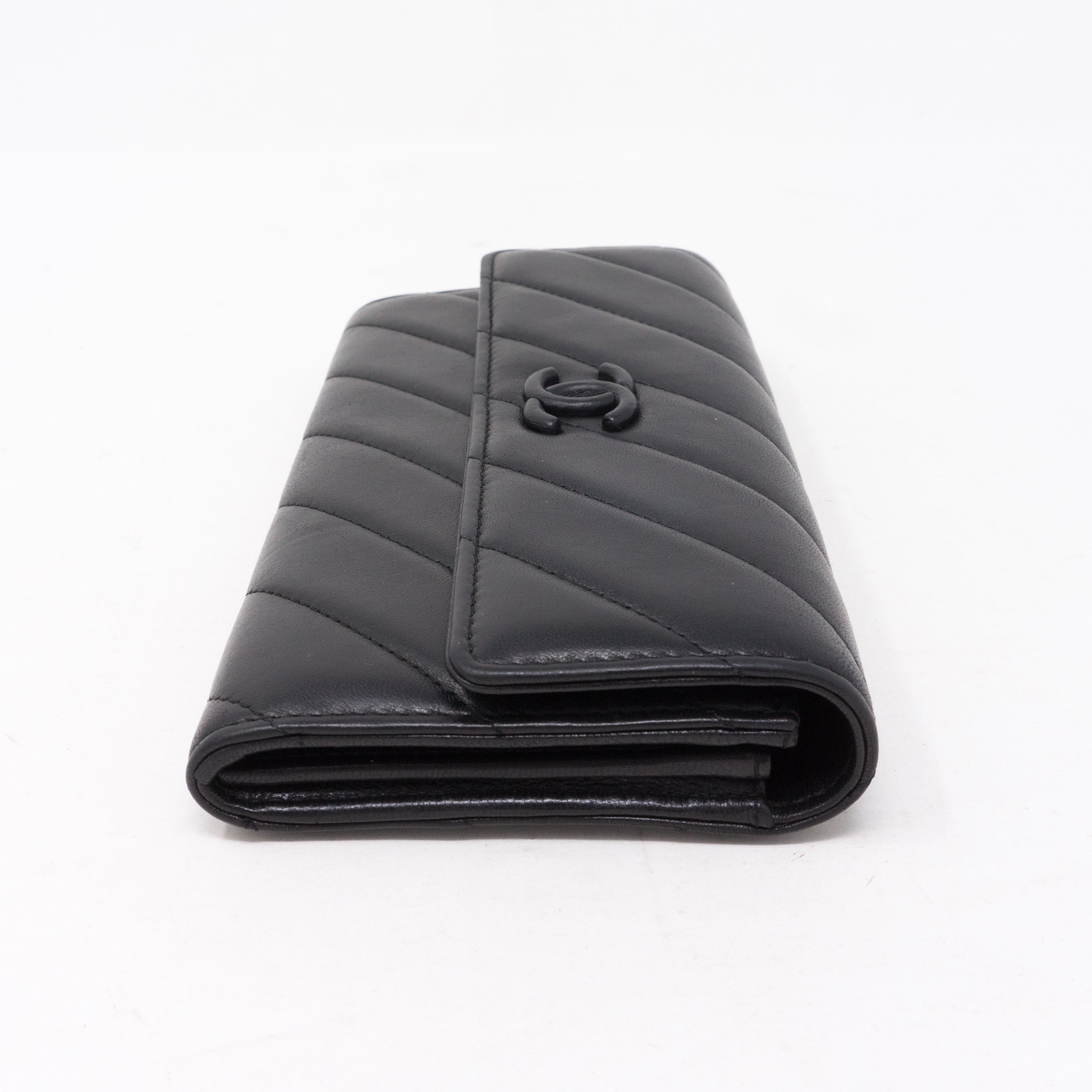 Long Flap Wallet Black Leather