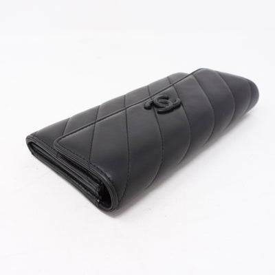 Long Flap Wallet Black Leather