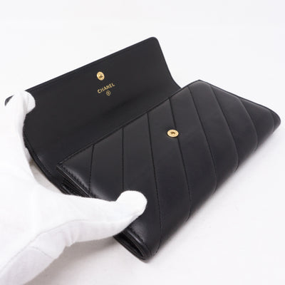 Long Flap Wallet Black Leather