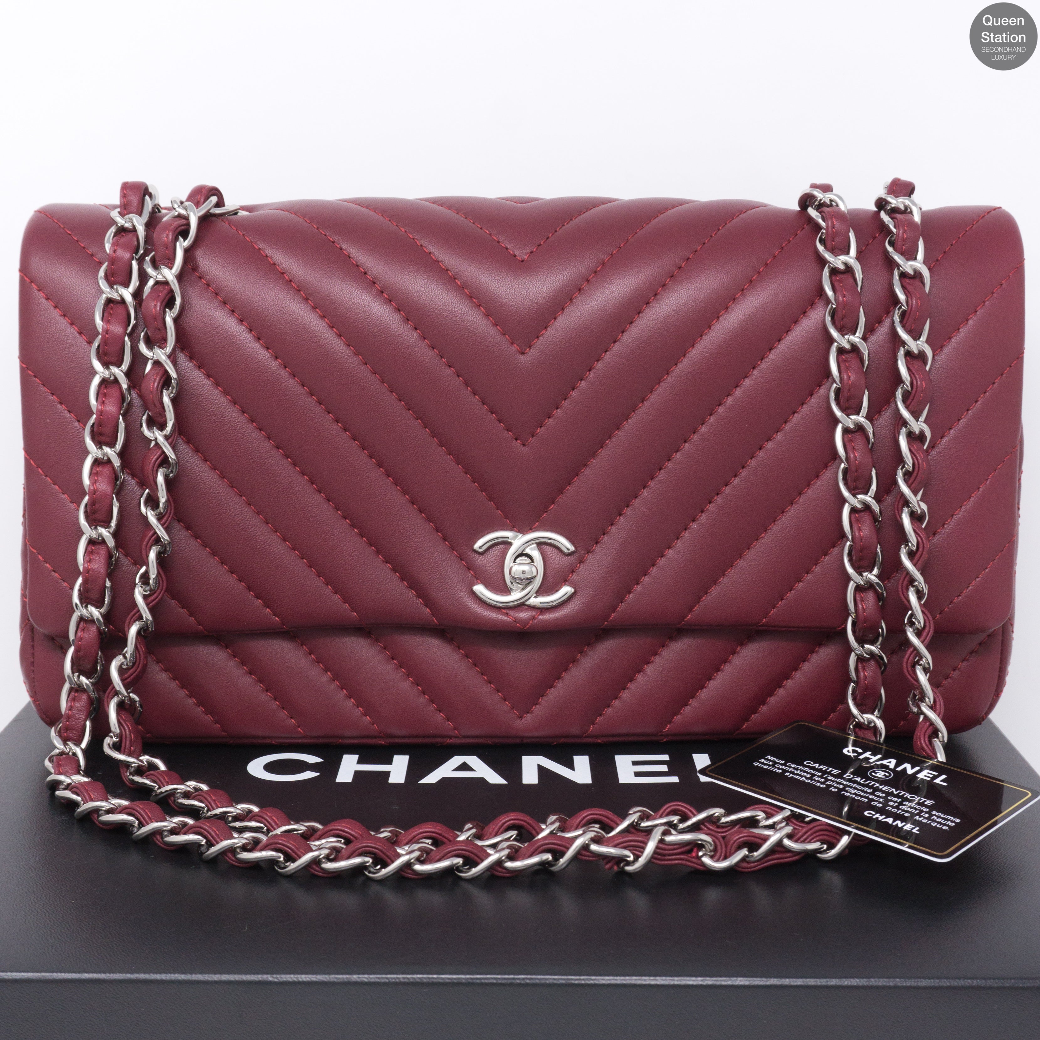 Chevron Single Flap Jumbo Red Lambskin