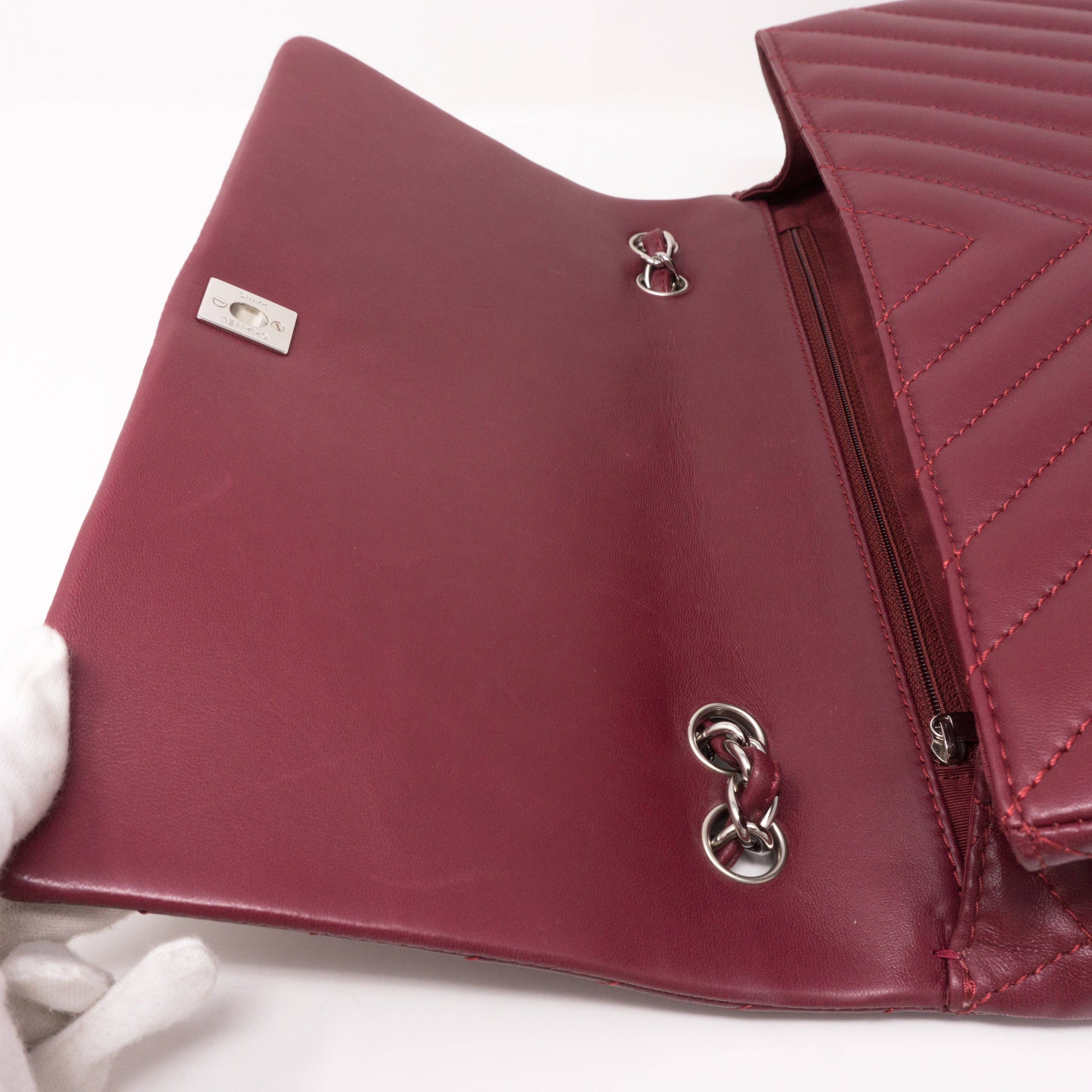 Chevron Single Flap Jumbo Red Lambskin