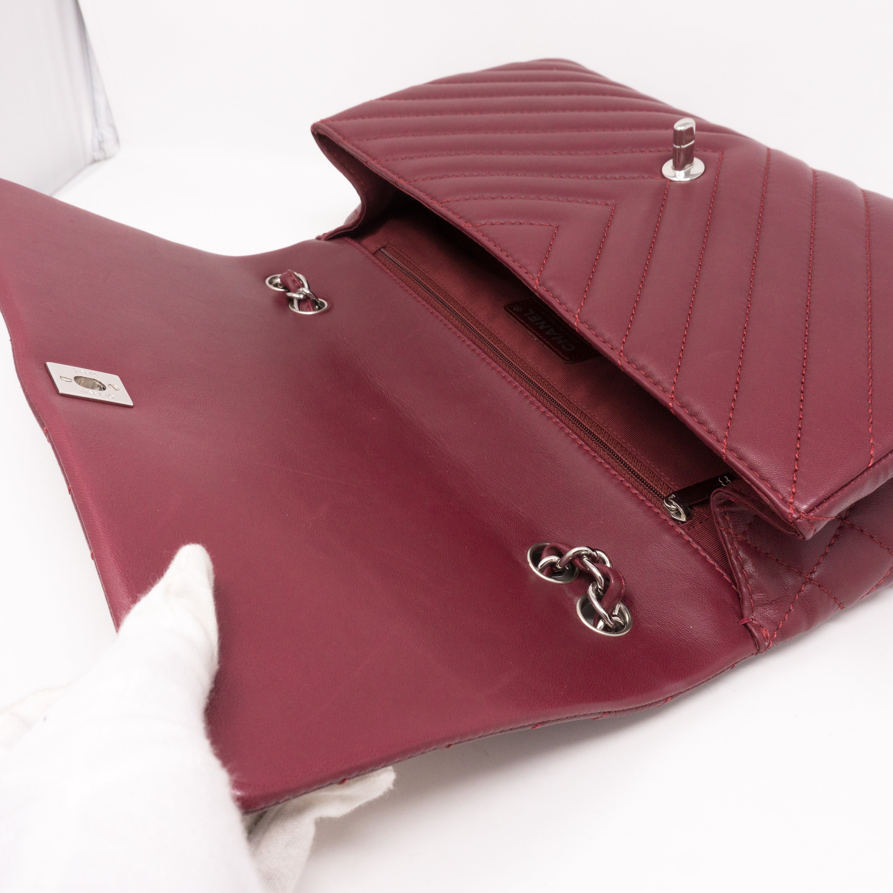 Chevron Single Flap Jumbo Red Lambskin