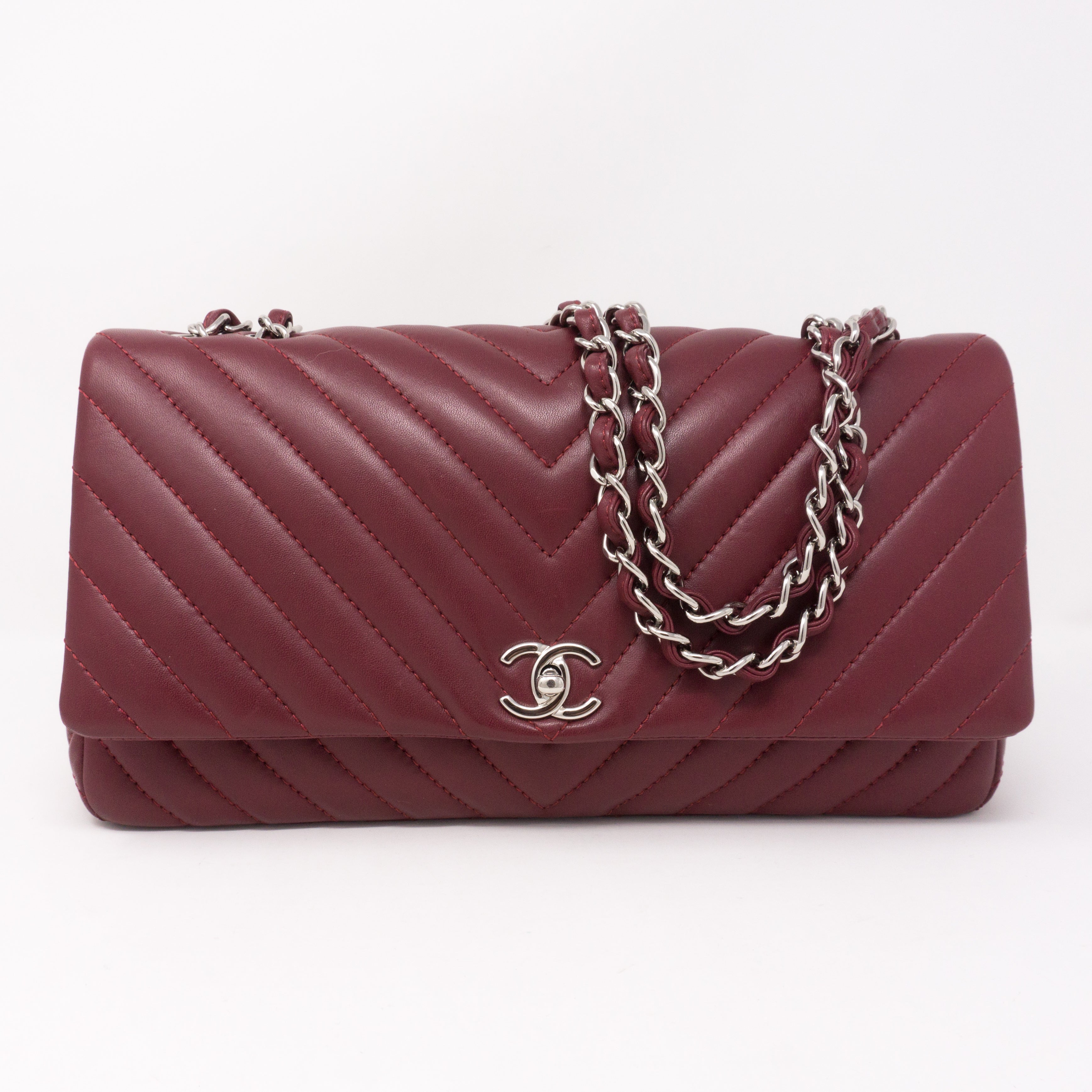 Chevron Single Flap Jumbo Red Lambskin