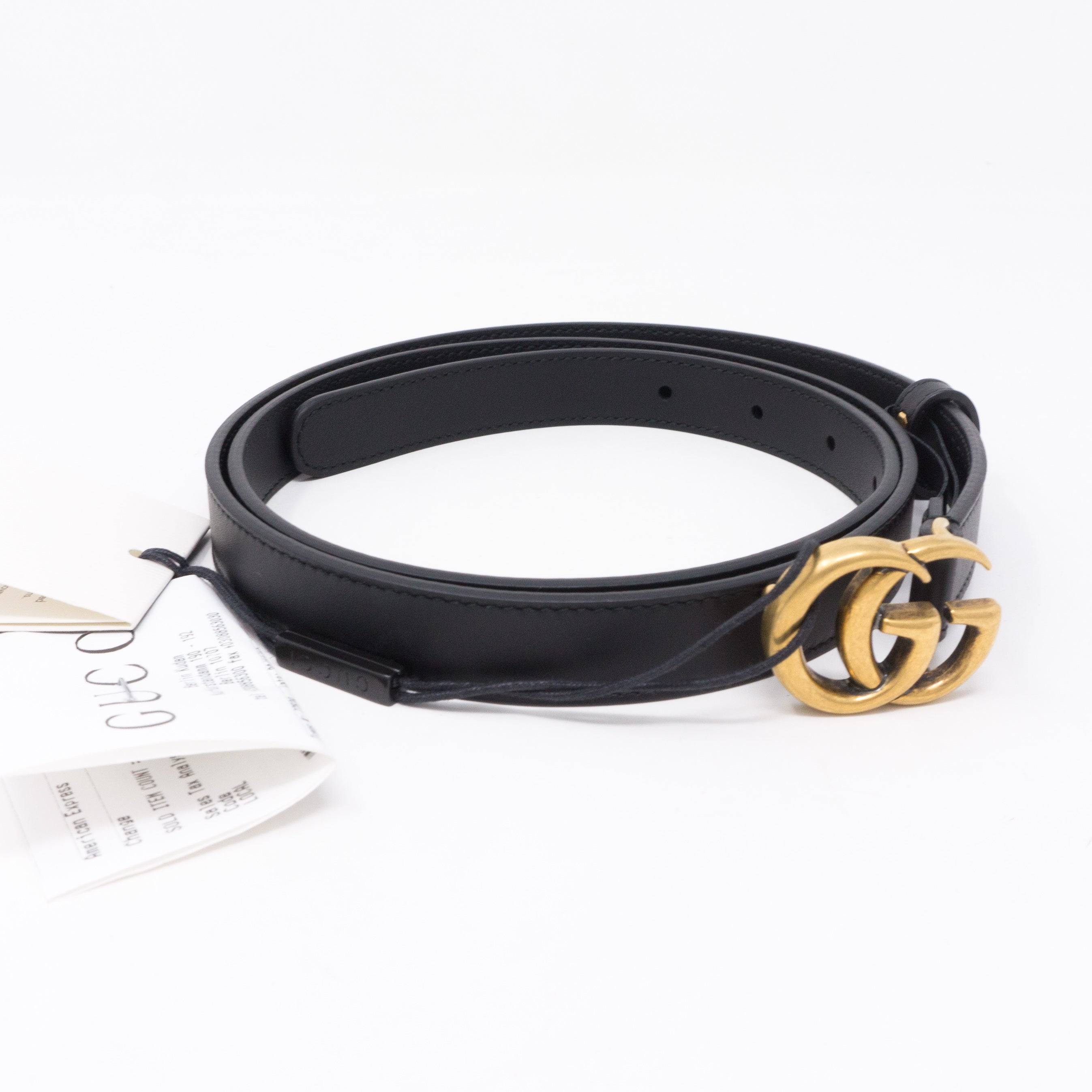 Double G Buckle Black Leather Slim Belt 100 cm