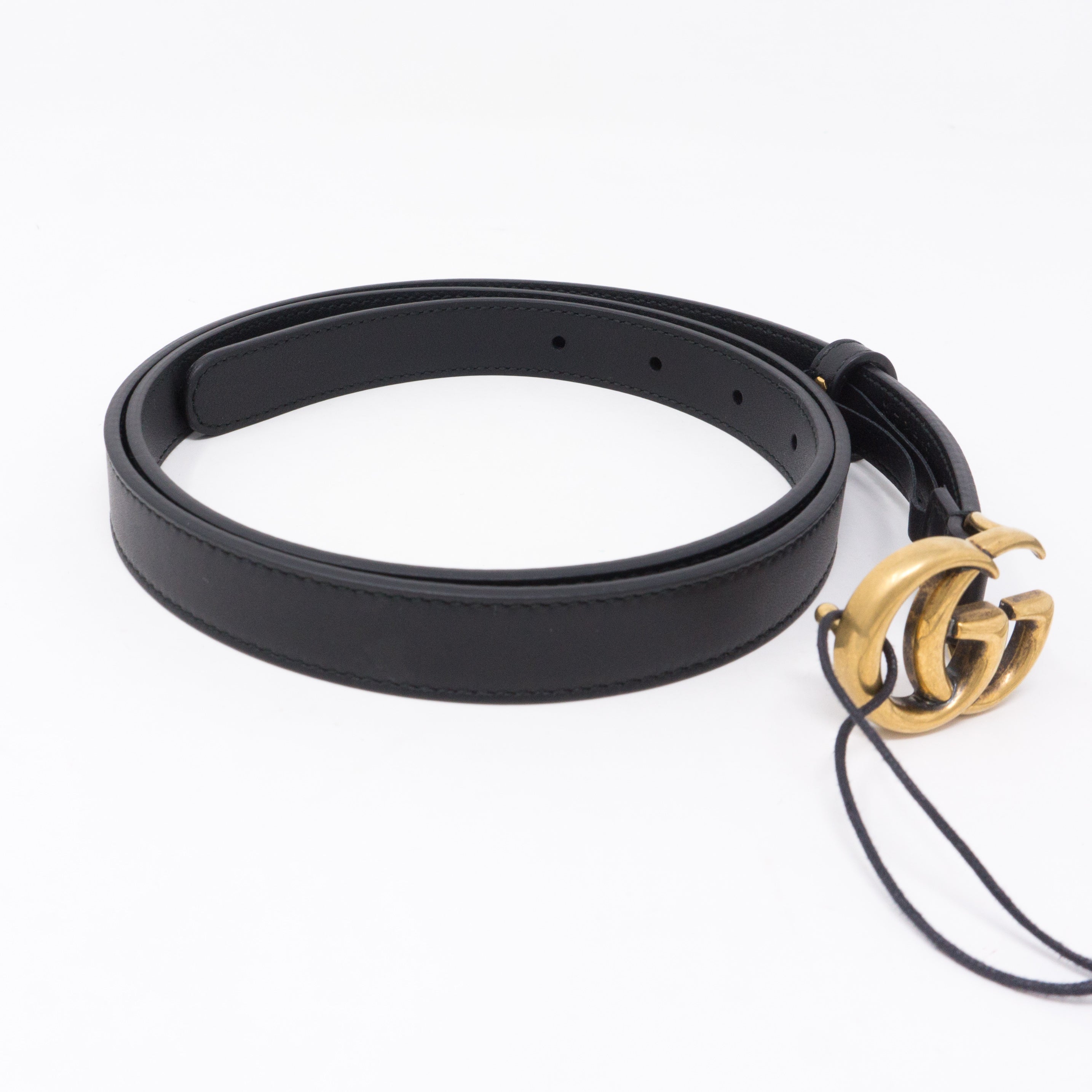 Double G Buckle Black Leather Slim Belt 100 cm