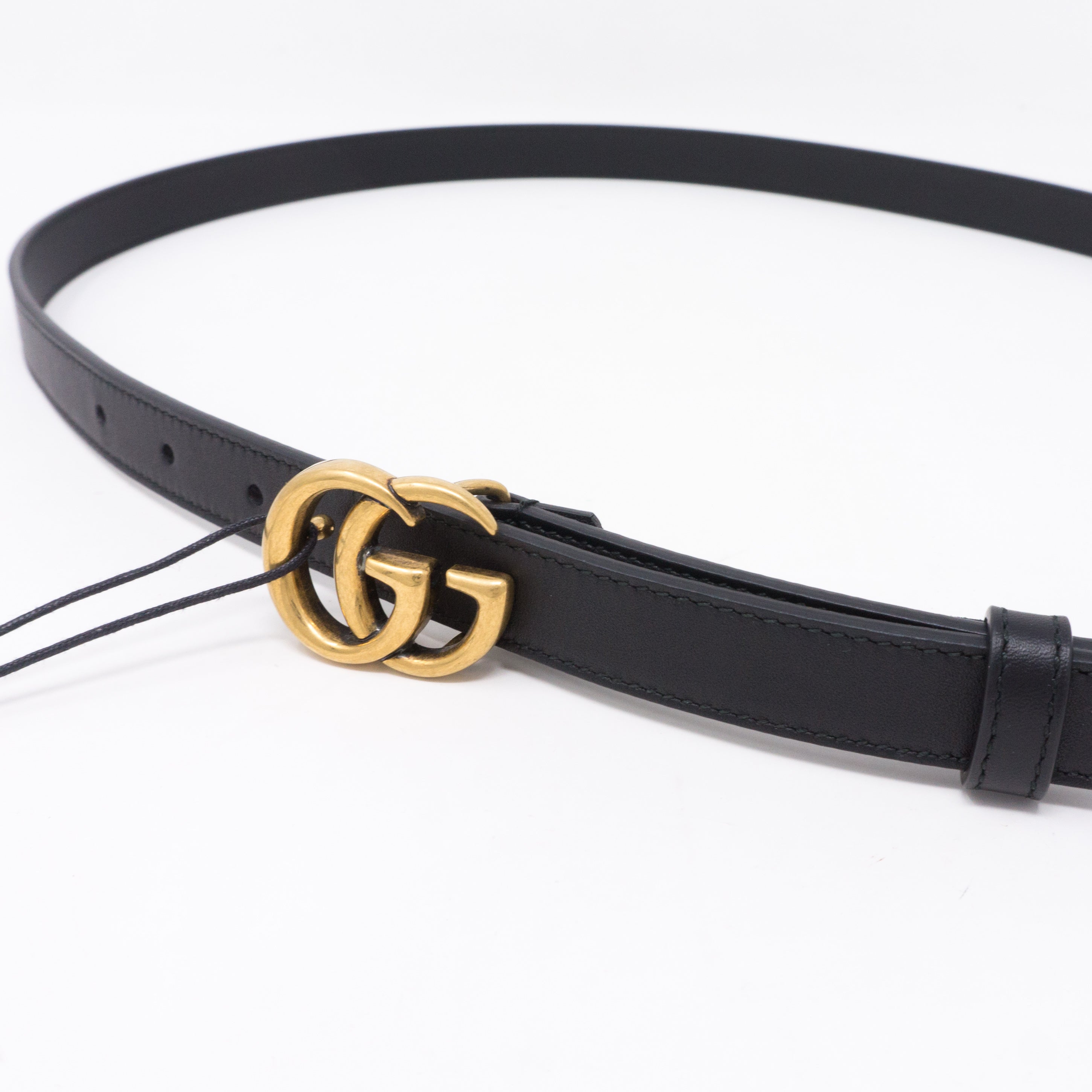 Double G Buckle Black Leather Slim Belt 100 cm