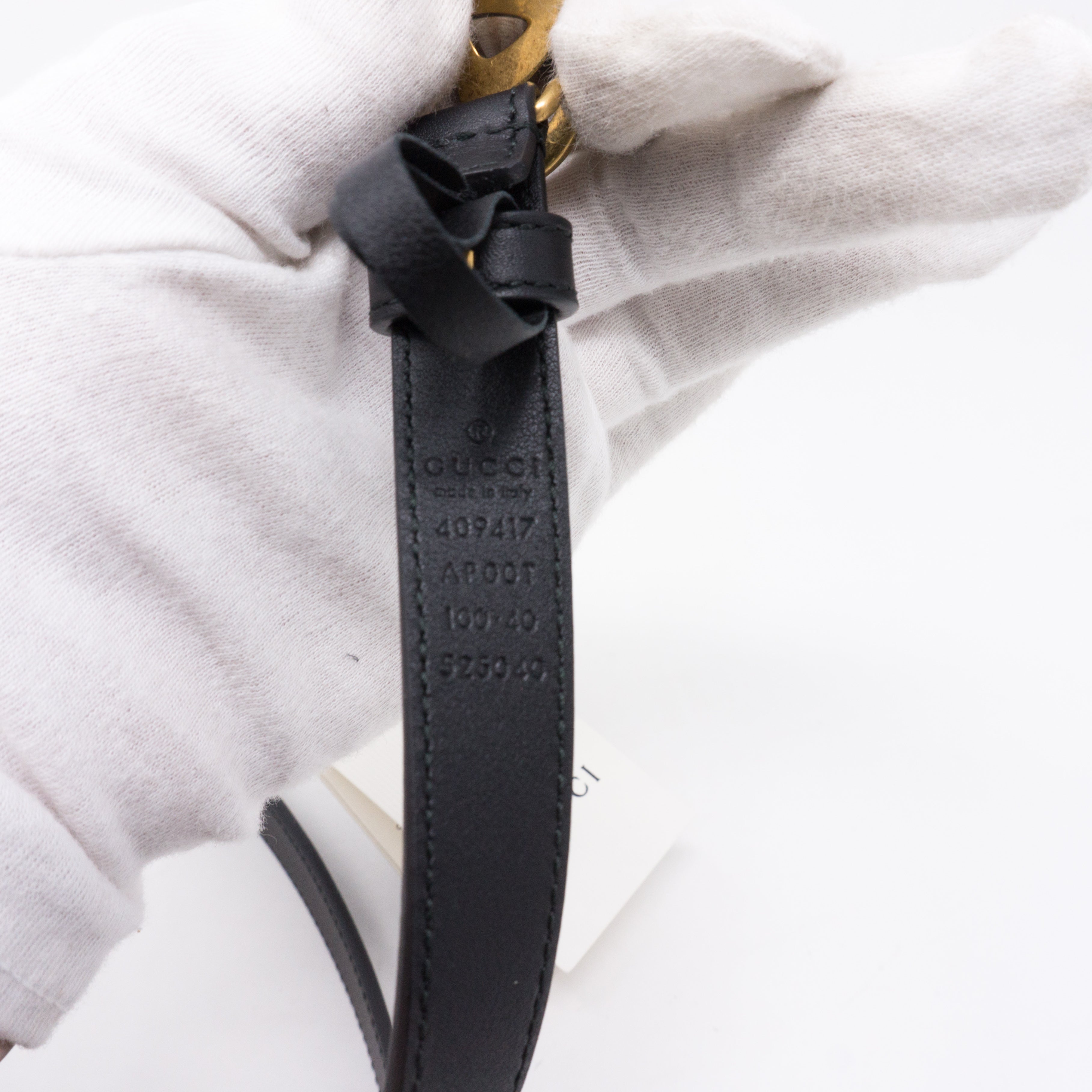 Double G Buckle Black Leather Slim Belt 100 cm