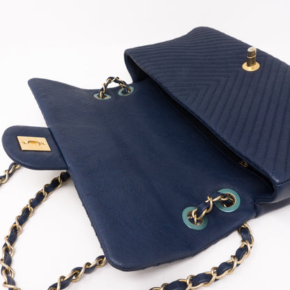 Surpique Chevron Single Flap Medium Navy Blue