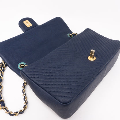 Surpique Chevron Single Flap Medium Navy Blue