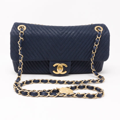 Surpique Chevron Single Flap Medium Navy Blue