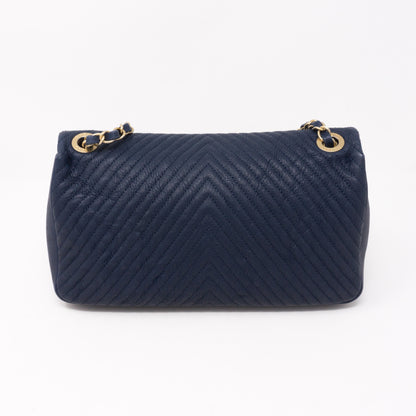 Surpique Chevron Single Flap Medium Navy Blue