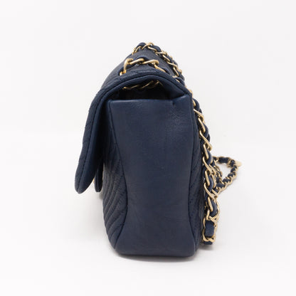 Surpique Chevron Single Flap Medium Navy Blue