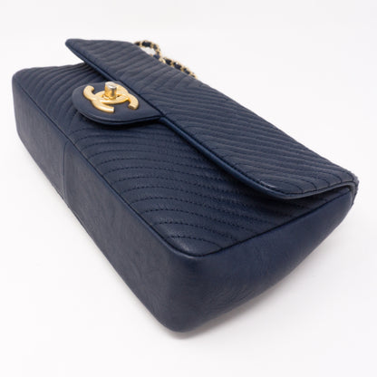 Surpique Chevron Single Flap Medium Navy Blue