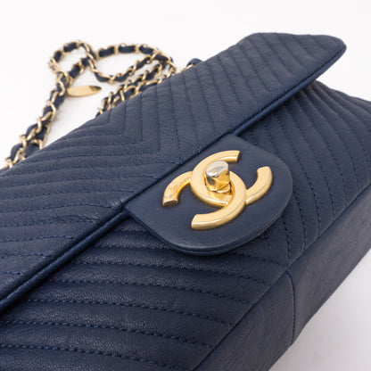 Surpique Chevron Single Flap Medium Navy Blue