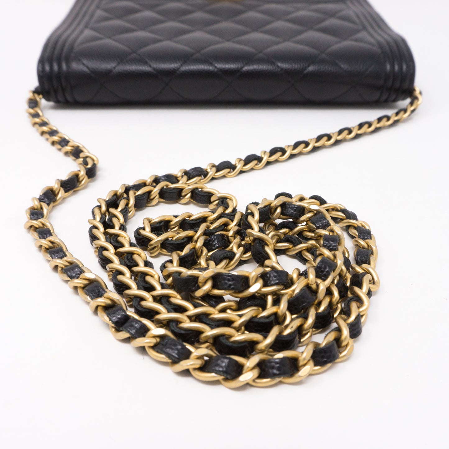 Boy Wallet On Chain Black Caviar Leather