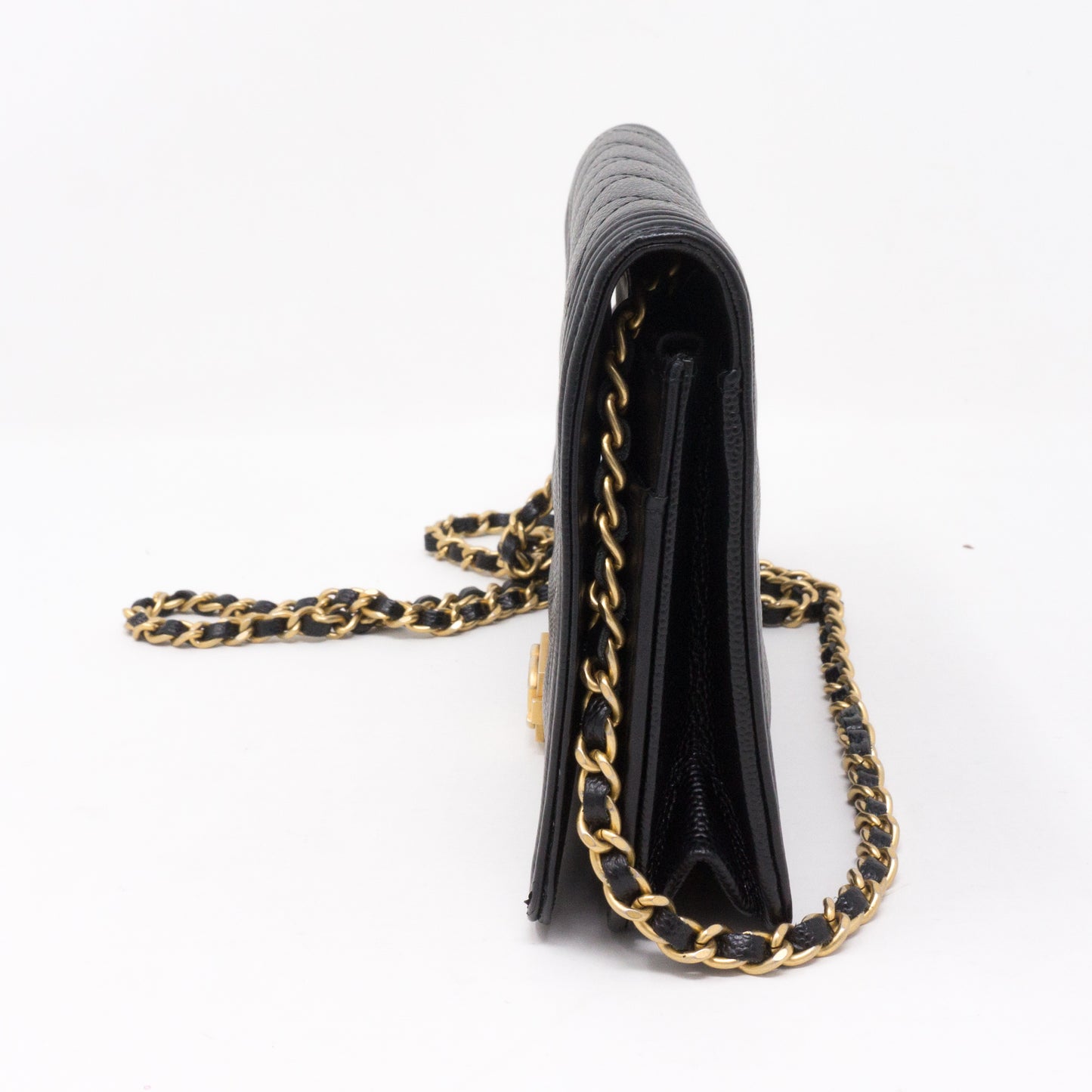 Boy Wallet On Chain Black Caviar Leather